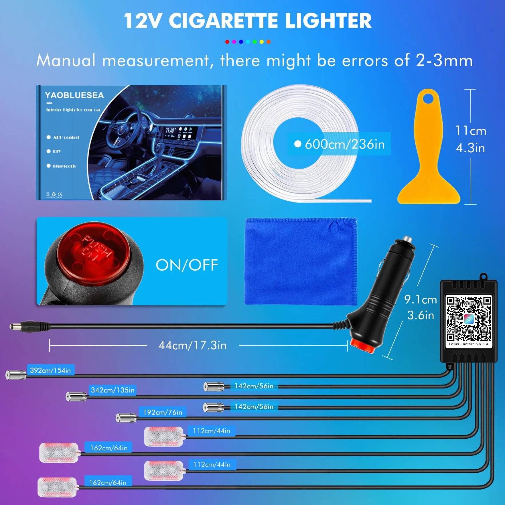 Taśma LED 6,5 m 12 V RGB wodoszczelna sterowanie muzyką oświetlenie wnętrza samochodu