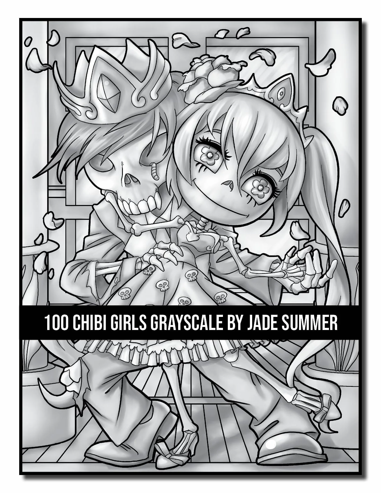 100 Chibi Girls Grayscale: An Adult Coloring Book Collection with Cute Girls, Fantasy, Horror, Christmas, and More!