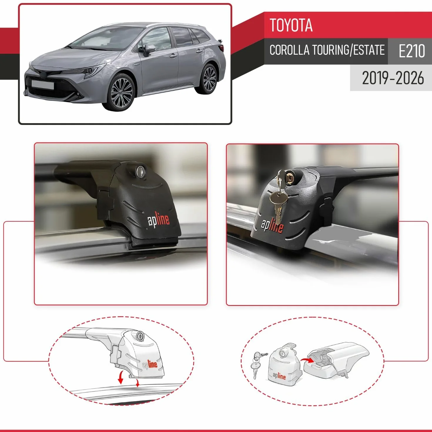 Kompatybilny z Toyota Corolla Touring/Estate (E210) 2019-2026 ACE-2 Model Aluminiowe poprzeczki dachowe Czarny 2 szt.