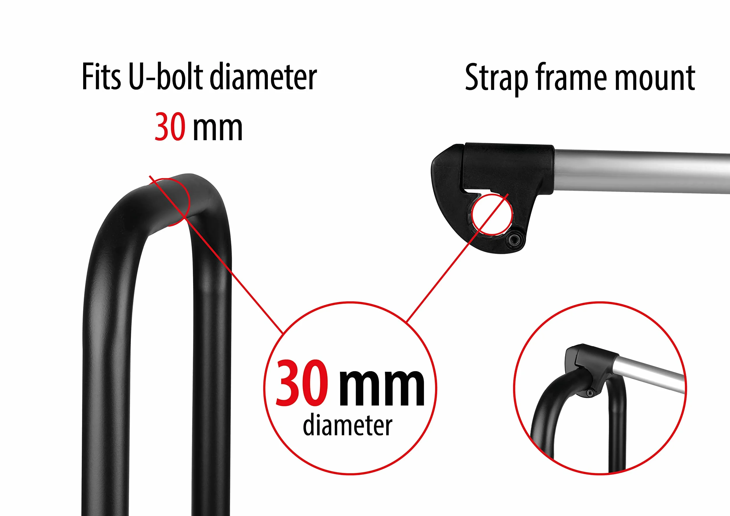 EUFAB 11238 Uchwyt na ramę długi, zamykany, do wspornika U Ø 3,0 cm, długość 31 cm, czarny/srebrny