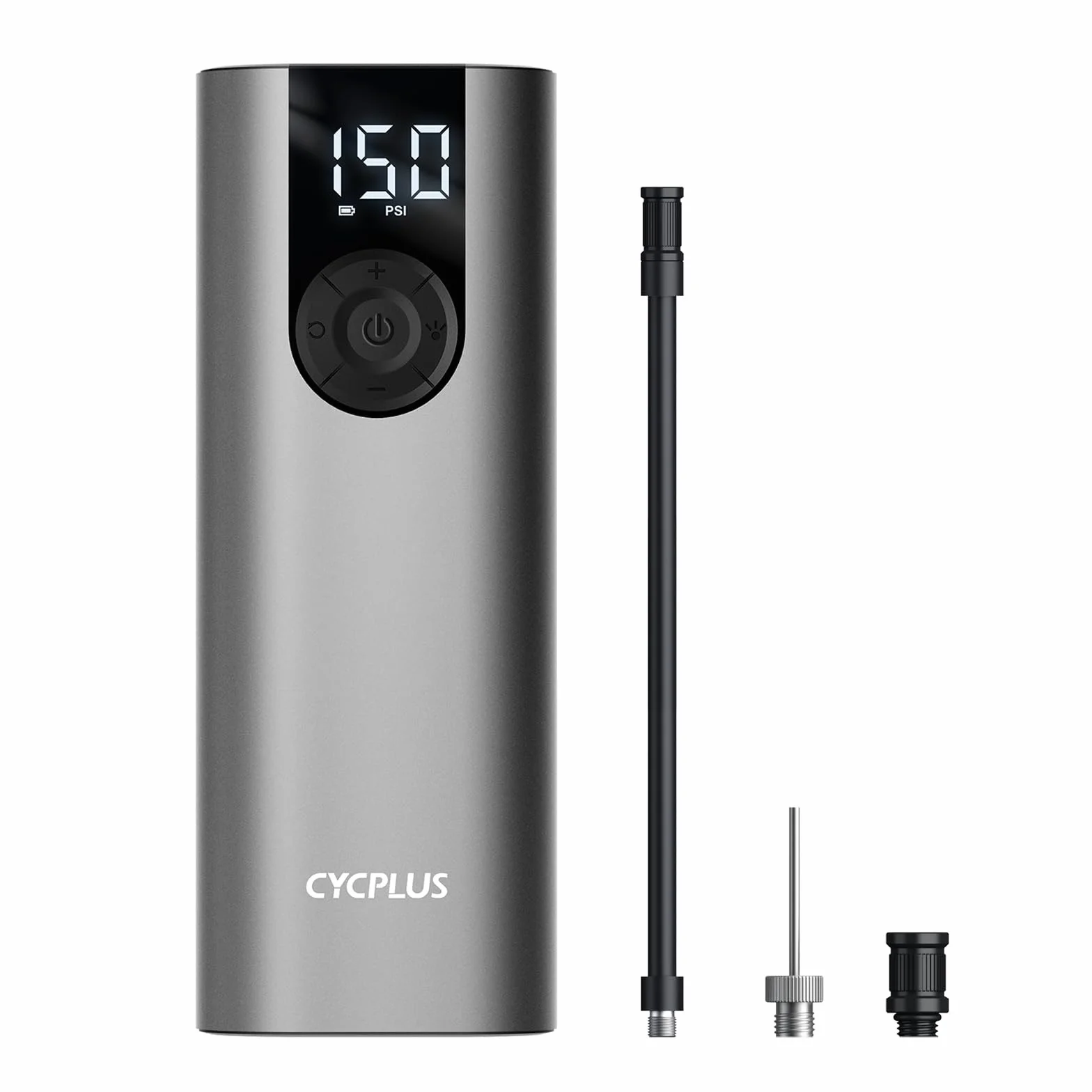 CYCPLUS Pompa powietrza maks. 150 psi, elektryczna sprężarka, przenośna pompka rowerowa, mini pompka do opon z oświetleniem LED, przyłącze USB C, możliwość ponownego ładowania, akumulator