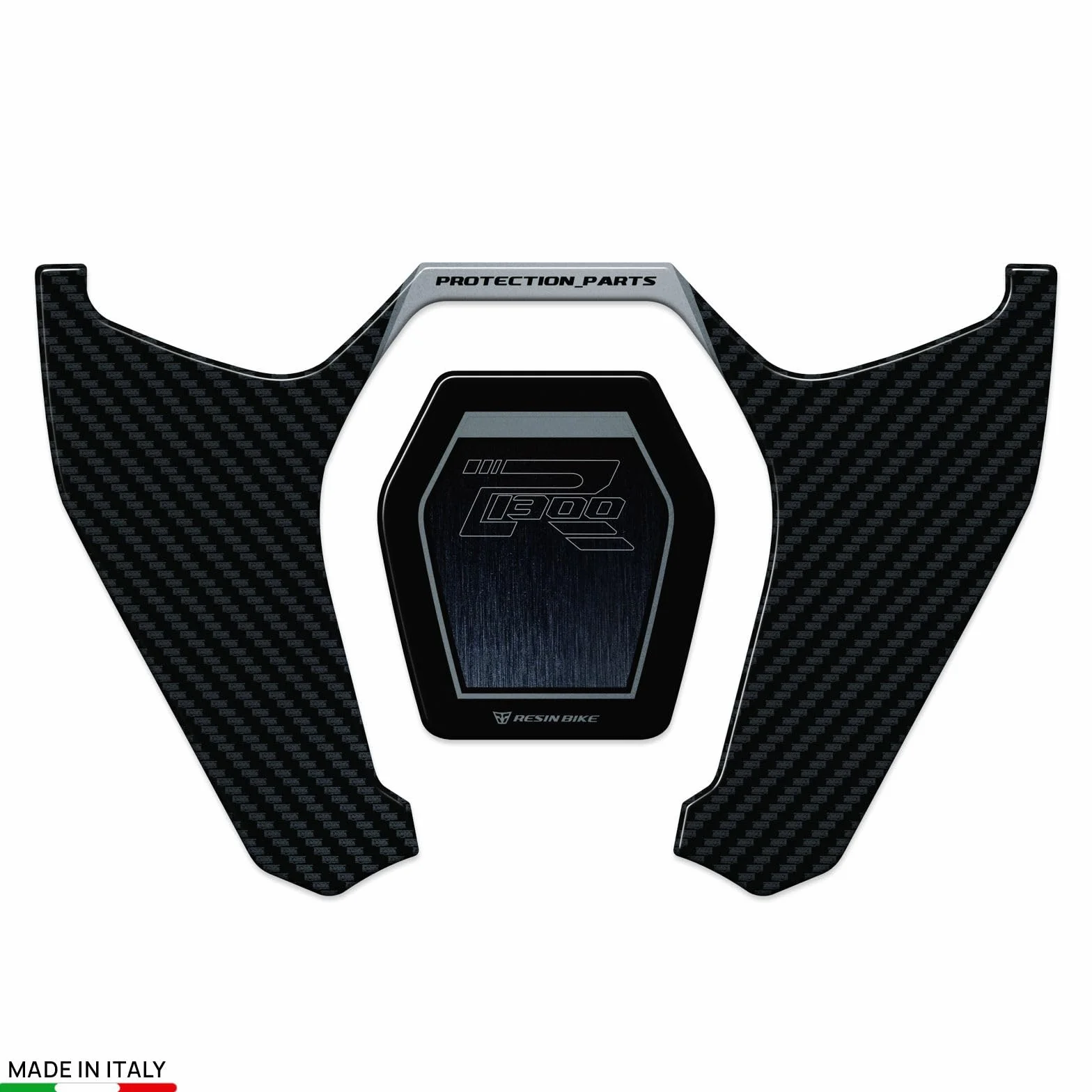 Resin Bike Naklejki Moto kompatybilne z BMW R 1300 RT 2025-2026. Chronią uchwyt zbiornika przed uderzeniami i zadrapaniami. Naklejki żywiczne z efektem 3D - wyprodukowane we Włoszech