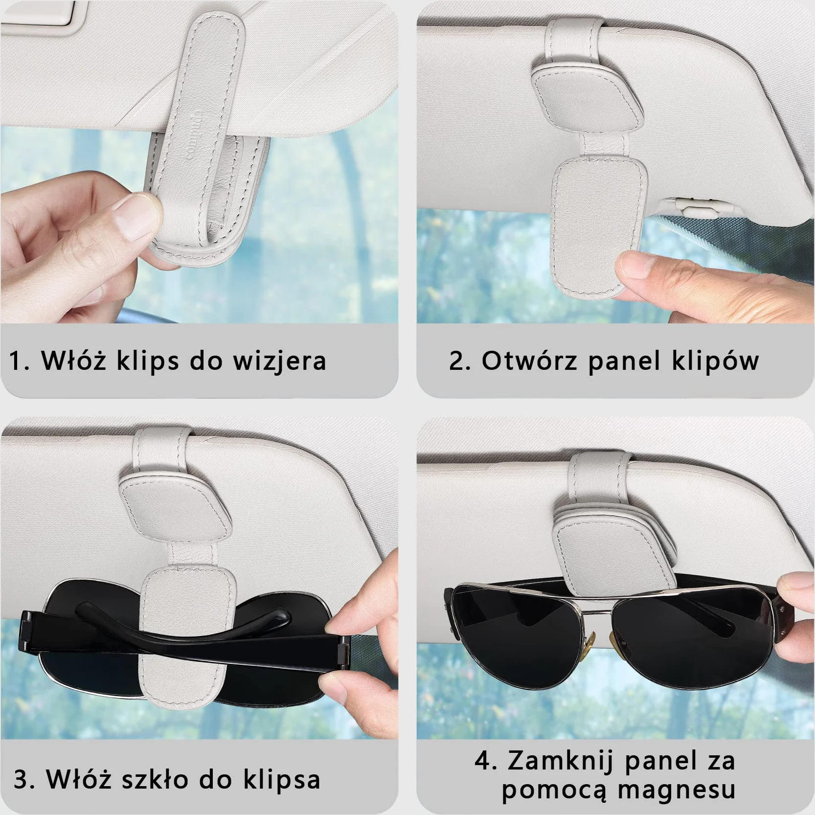 Uchwyt na okulary do samochodu skórzany klips na okulary przeciwsłoneczne 2 paczki