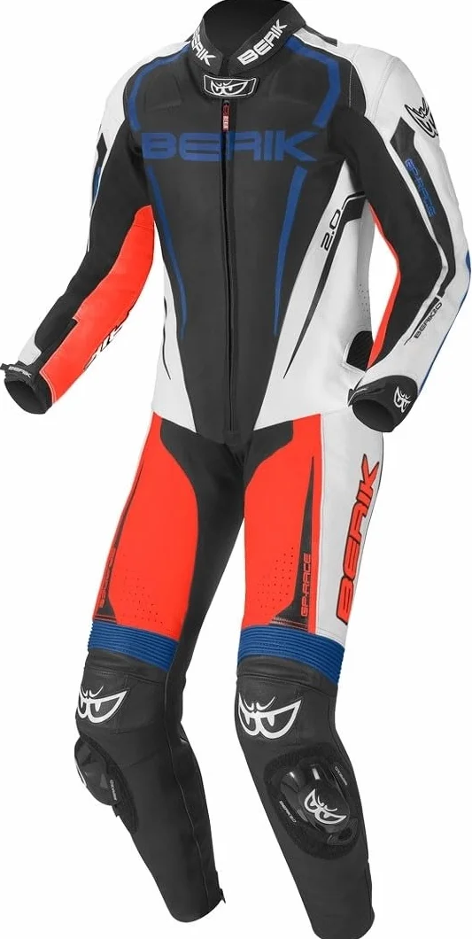 Berik Race-X Jednoczęściowy skórzany garnitur, czarny/biały/czerwony/niebieski, 56