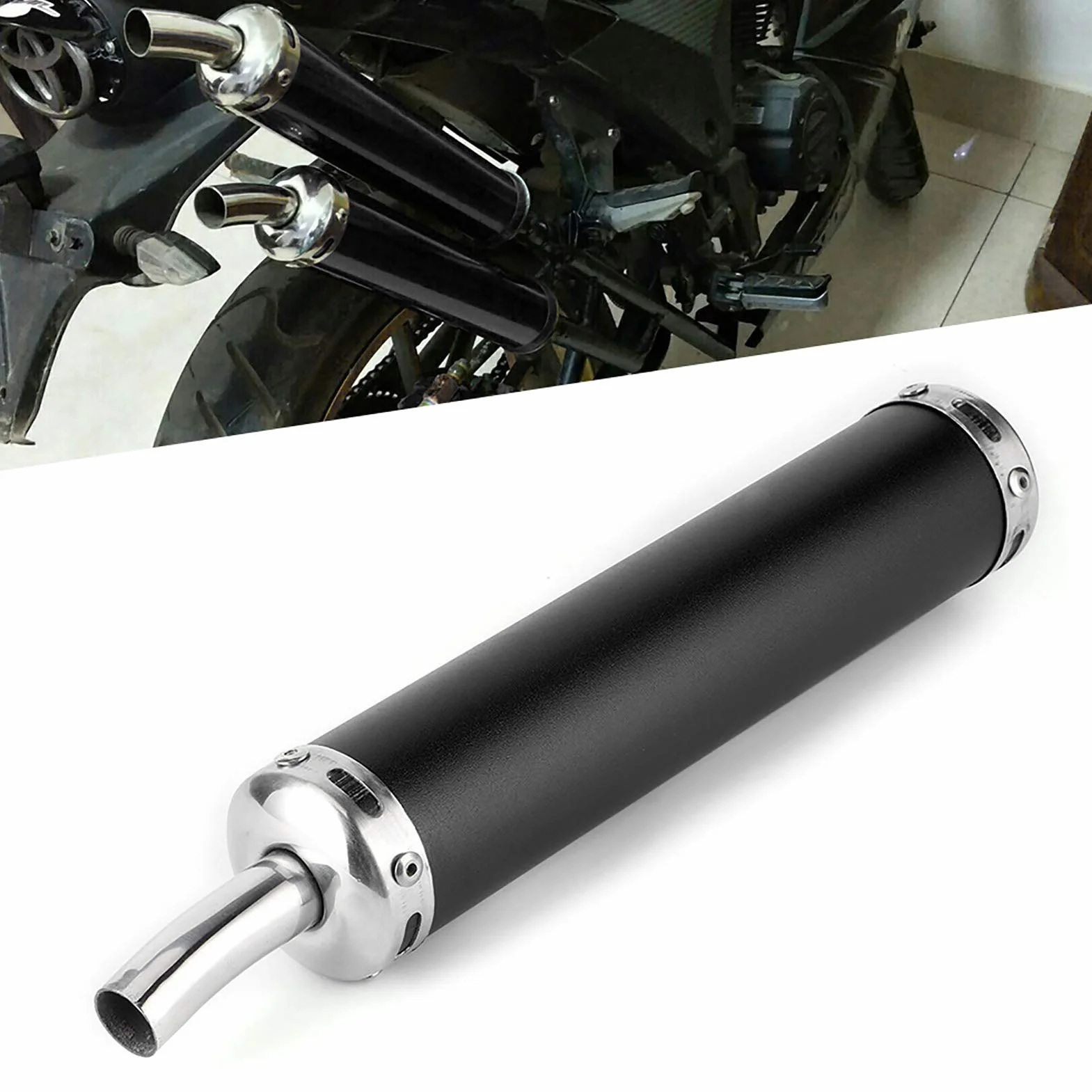 Tłumik Wydechowy Motoroweru, Tłumik Wydechowy ze Stali Nierdzewnej 20mm/0,8 Cala Zmodyfikowane Części do Motocykla 2-suwowegoBlack (Czarny)