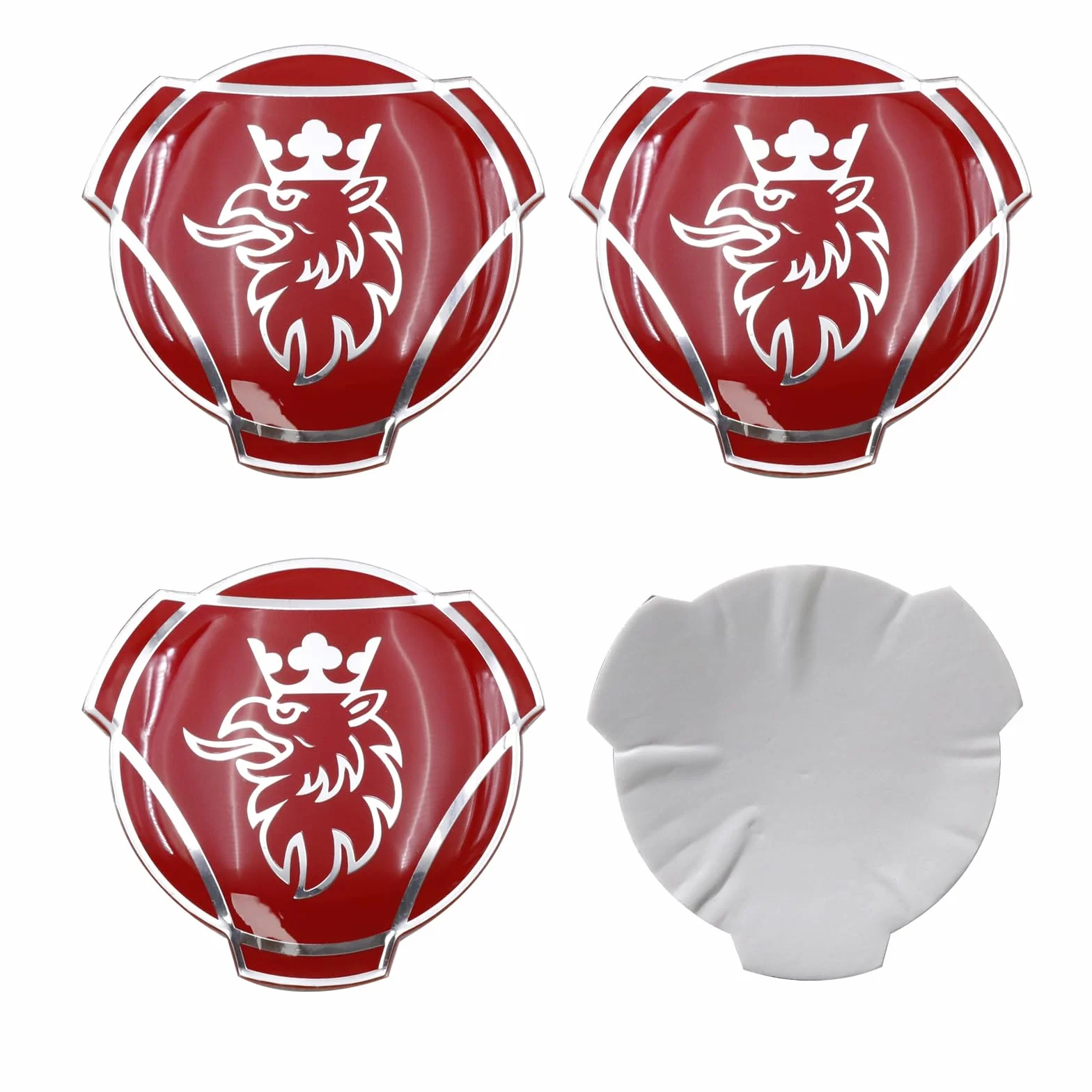 4 sztuki Griffin aluminiowe naklejki do ciężarówki Scania kołpaki środkowe koła znaczek emblemat naklejka pokrywa (czerwony i srebrny)
