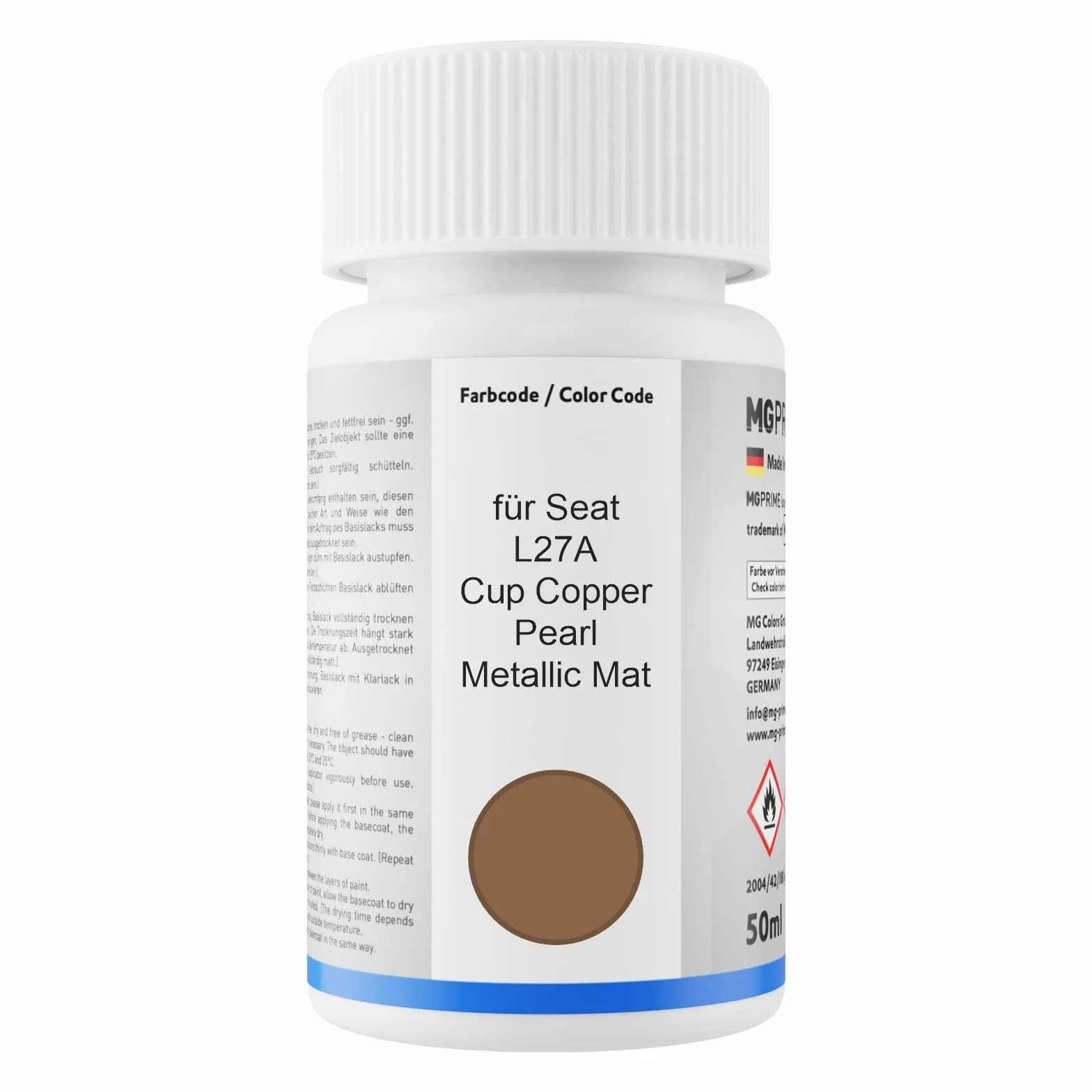 MG PRIME Lakier samochodowy Zestaw sztyftów Touch-up dla Seat L27A Cup Copper Pearl Metallic Mat Basecoat lakier bezbarwny 50ml kazdy