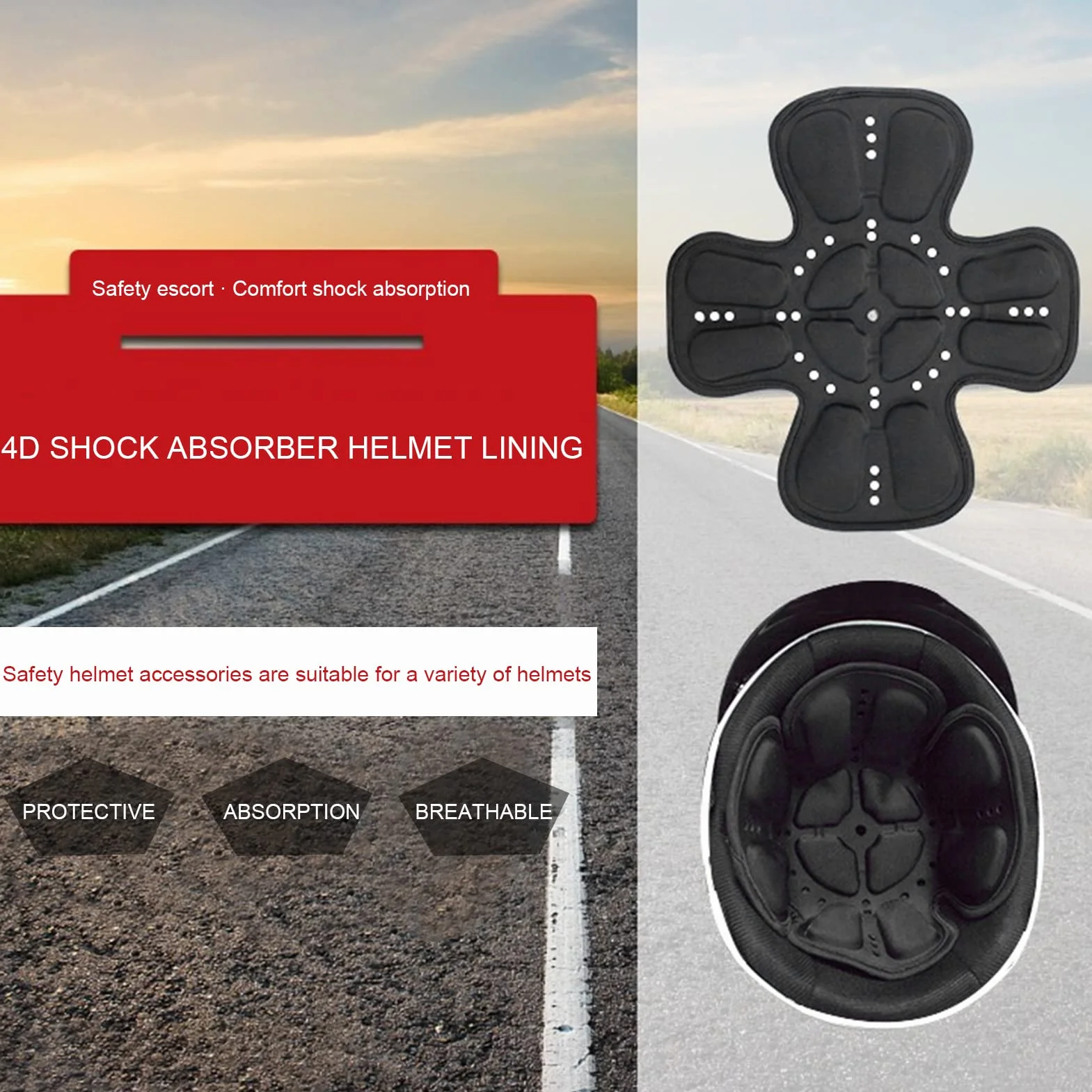 Uniwersalny Zestaw Wyściółek Kasku Pianka 360 ° Ochrona Głowy 3D Kieszeń Powietrzna Amortyzacja Kask Motocyklowy Wkładka do Kasku Przeciw Potu Chłodząca Podkładka Pod Kask(A)
