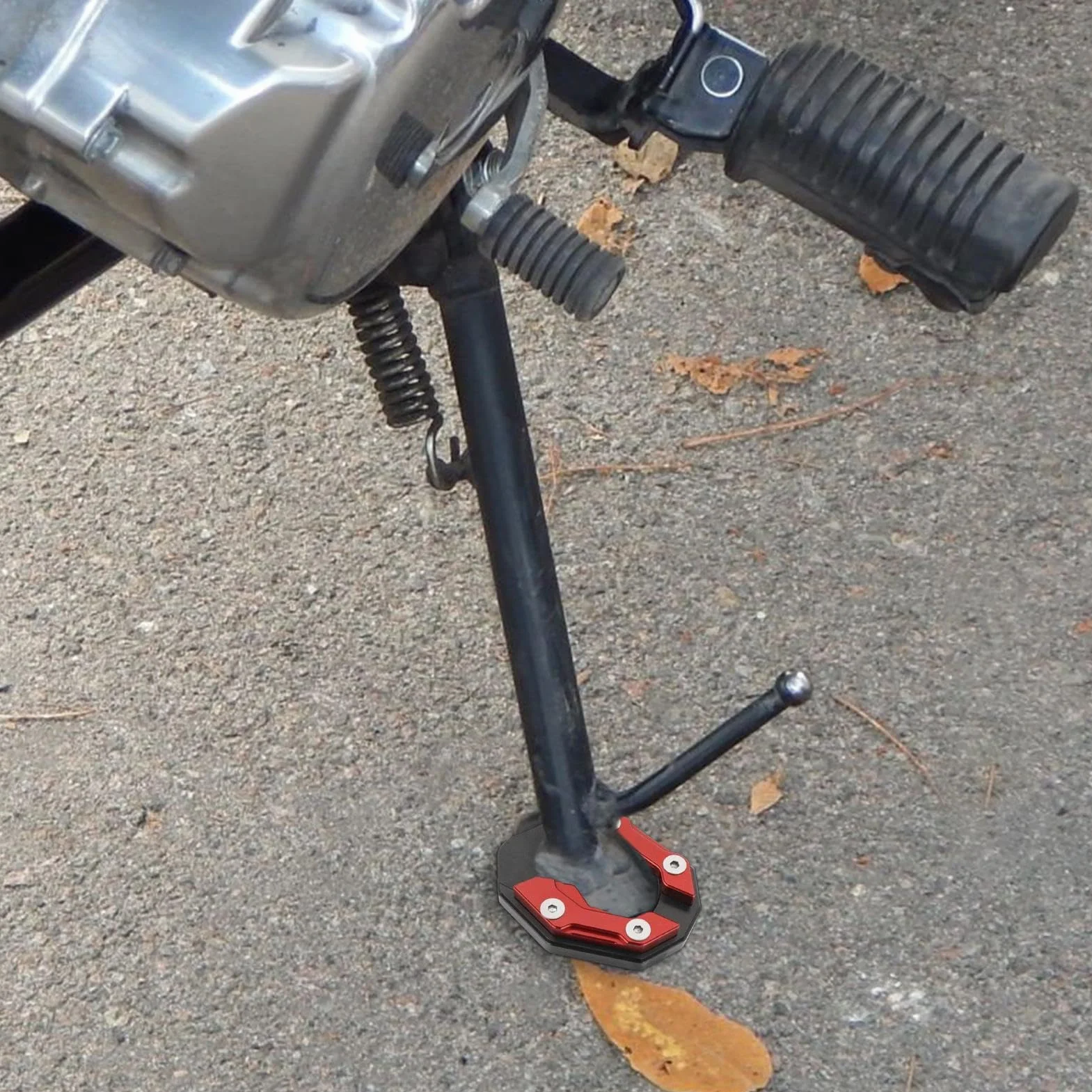Płyta zapobiegająca zlewowi, wytrzymała podkładka do powiększania podnóżka, antypoślizgowy stabilizator podstawy parkingowej, aluminiowy krążek boczny, dla motocyklistów, motocyklistów, osób
