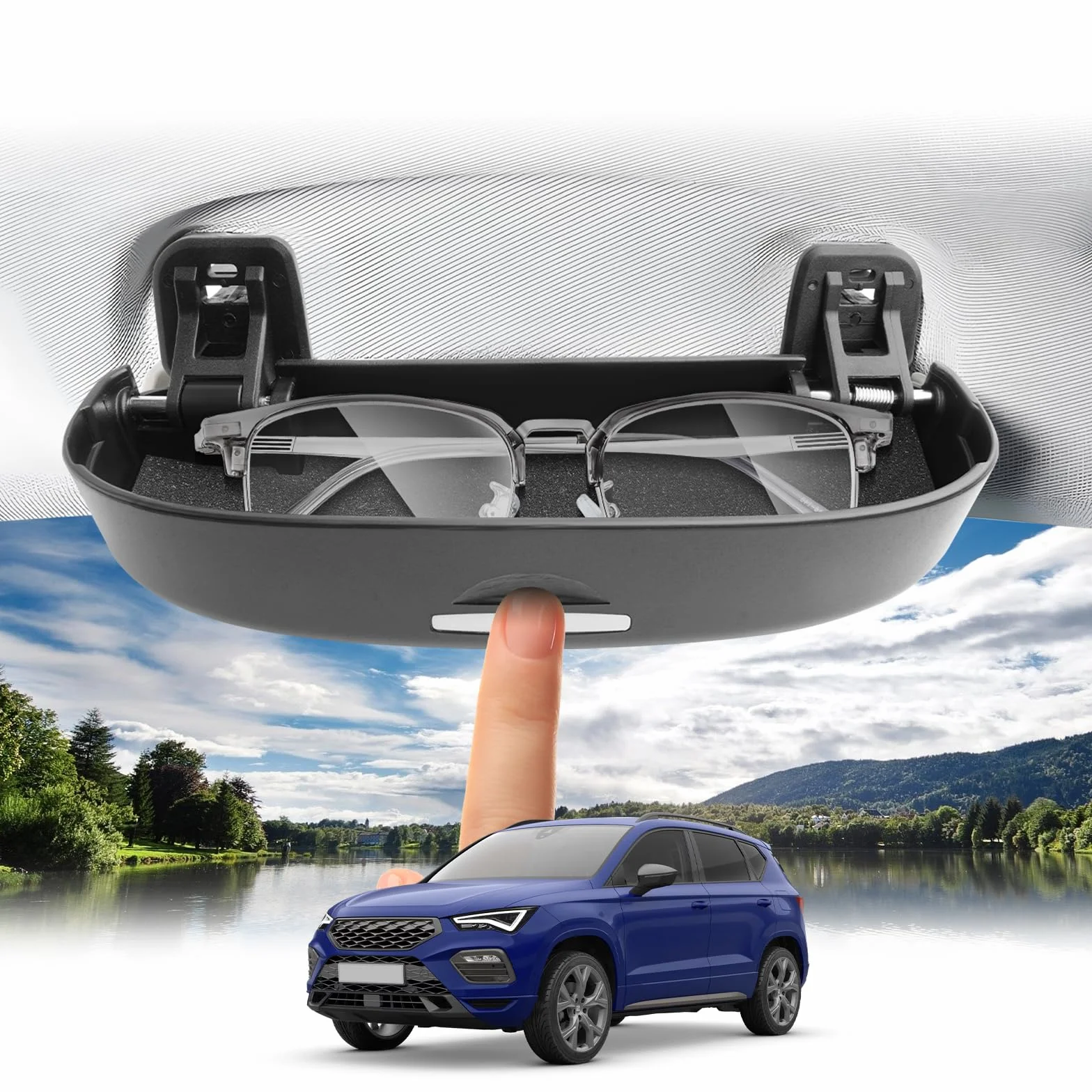 BIBIBO Uchwyt na okulary kompatybilne z Seat Ateca/Leon MK4 KL/Formentor 2020-2025 / Terramar 2024 2025, samochodowe etui na okulary przeciwsłoneczne, akcesoria terramarowe, pudełko do przechowywania