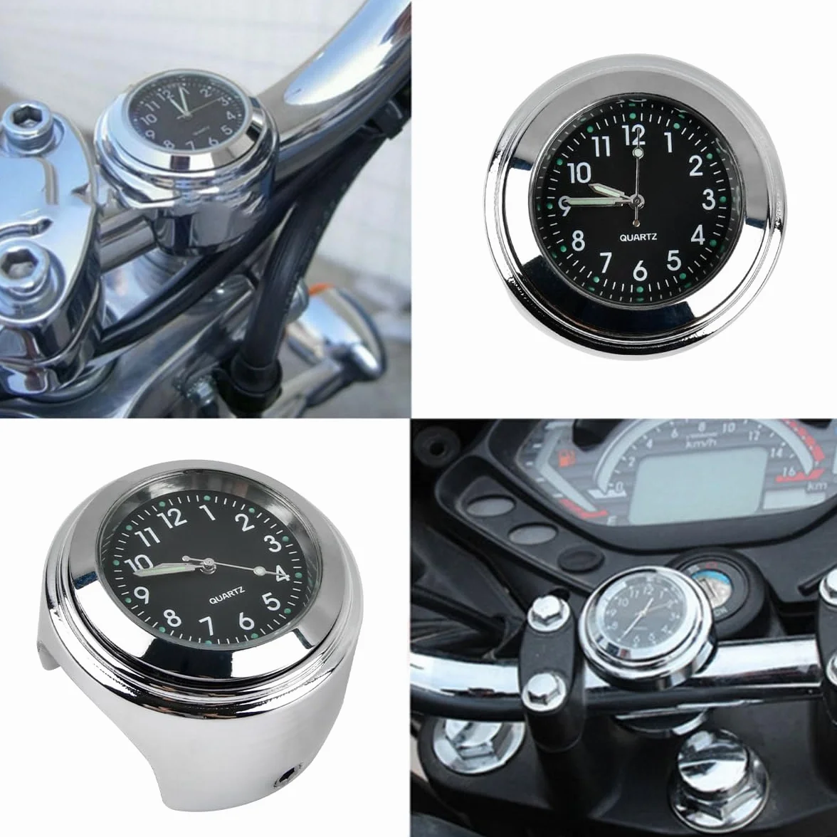 OTYMIOW Zegar na kierownicę motocykla, uchwyt na kierownicę motocykla, zestaw zegarów, wodoodporny, stop aluminium, uchwyt ręczny, pasek, zegarek, akcesoria do uniwersalnych motocykli