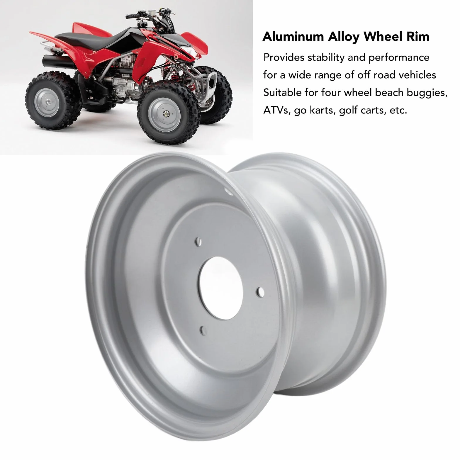 8-calowa Piasta Koła Stop Aluminium 3 Otwory Mocna Konstrukcja Obręcz Koła do Wózka ATV Kart Elegancki Wygląd Ulepsz Swój Pojazd (Szerokość z tyłu 170 mm / 6,7 cala)