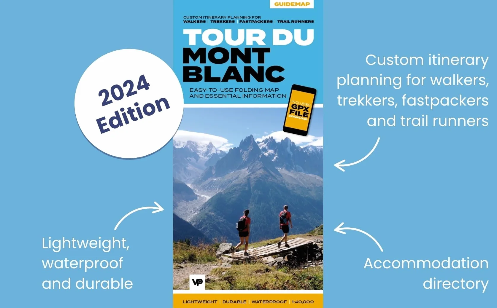 Tour du Mont Blanc: Easy-to-use folding map and essential information, with custom itinerary planning for walkers, trekkers, fastpackers and trail runners: 1