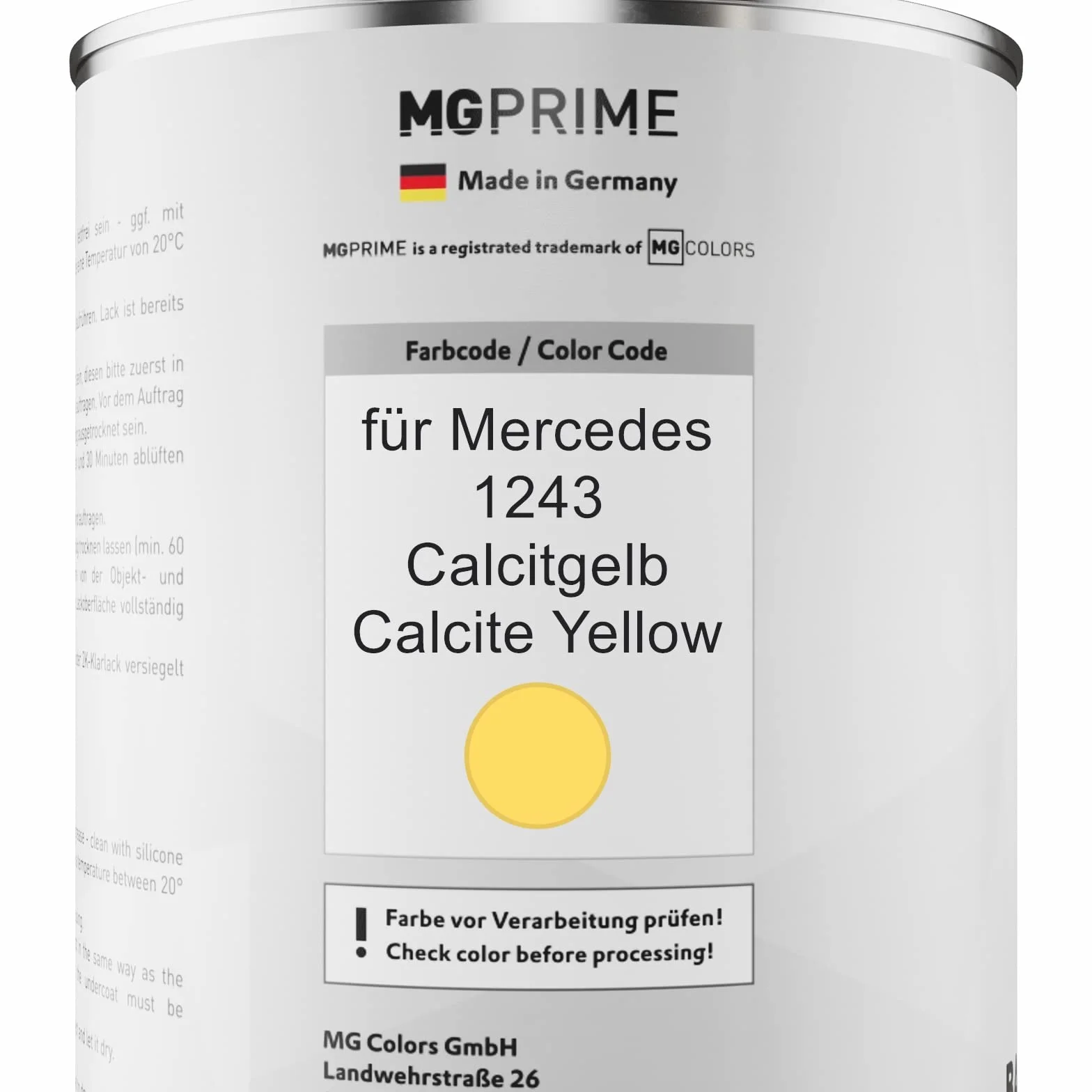 MG PRIME Lakier samochodowy Puszka gotowa do natrysku dla Mercedes 1243 Calcitgelb/Calcite Yellow Lakier bazowy 1.0 litr 1000ml