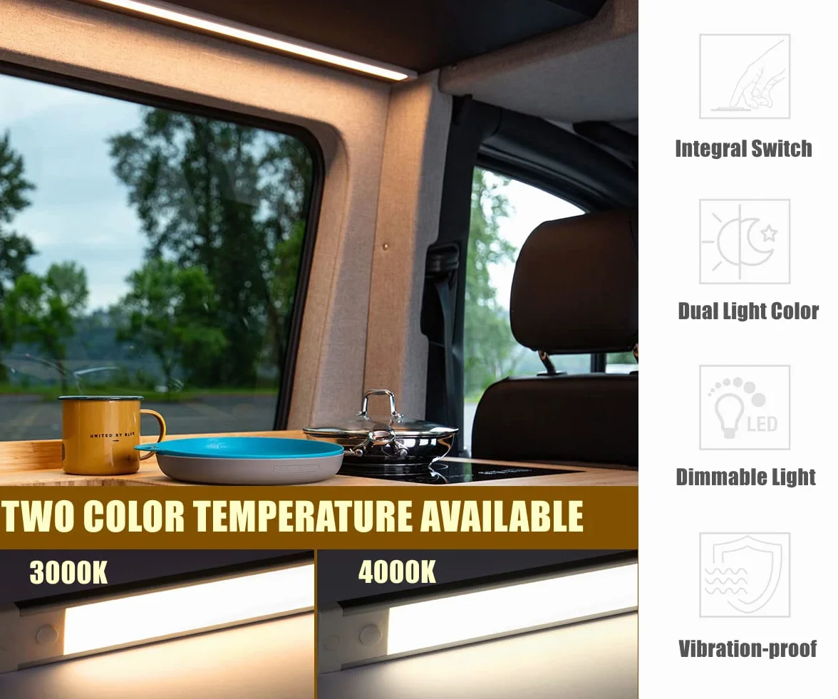 acegoo Campervan oświetlenie podszafkowe, 12V 8W 51cm, z zintegrowanym przełącznikiem i czerwoną lampką nocną LED, ściemniana listwa oświetleniowa do wnętrza 860lm, do łodzi, furgonetki 4000K