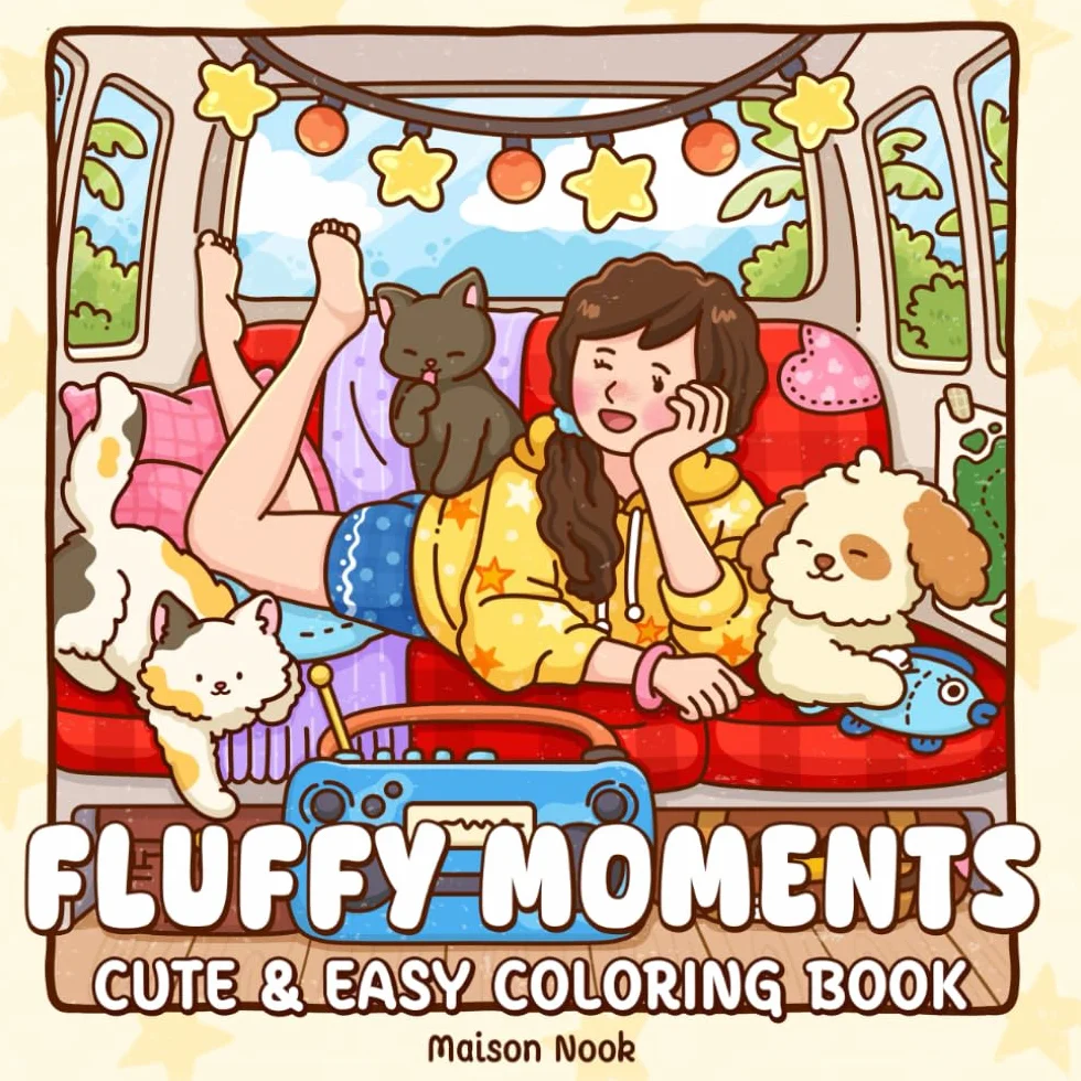 Fluffy Moments: A Coloring Book for Teens and Adults Featuring Adorable Cats & Dogs Illustrations for Stress Relief and Relaxation