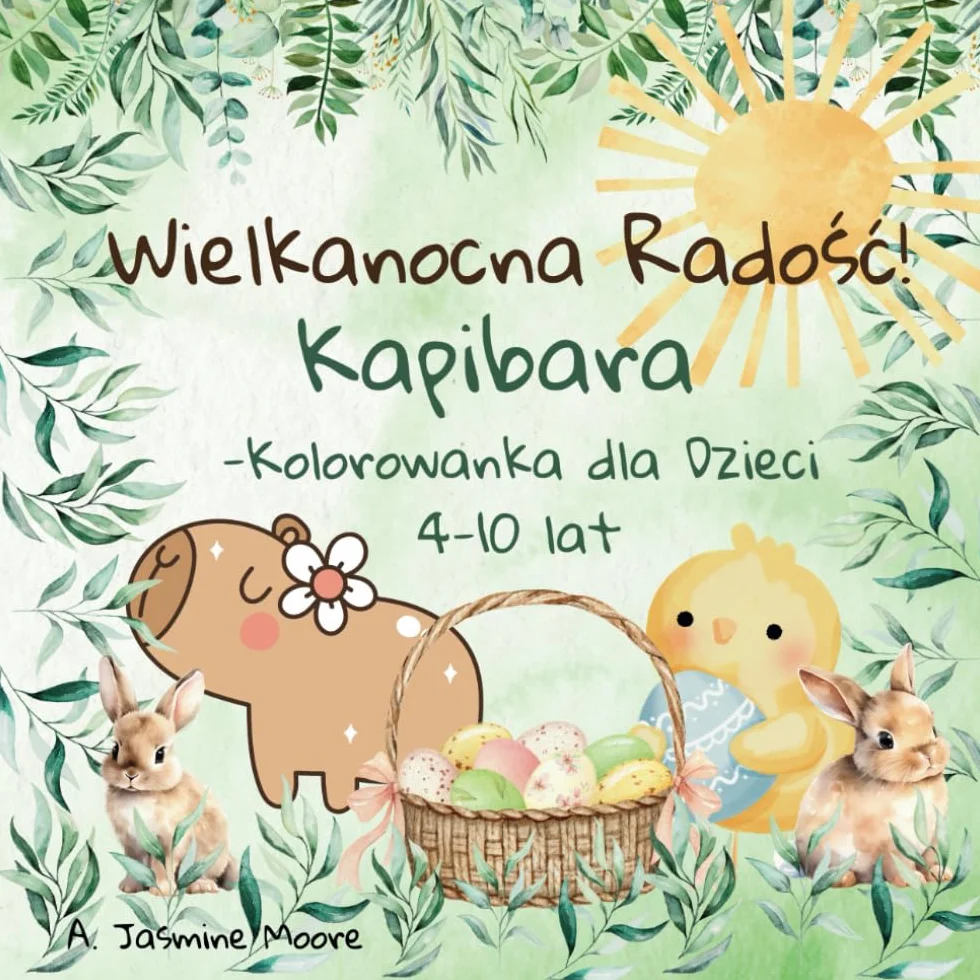 Wielkanocna Radość! Kapibara – Kolorowanka dla Dzieci 4-10 lat: 30 uroczych ilustracji z króliczkami, zajączkami i kwiatami – kreatywna zabawa z ciekawostkami!