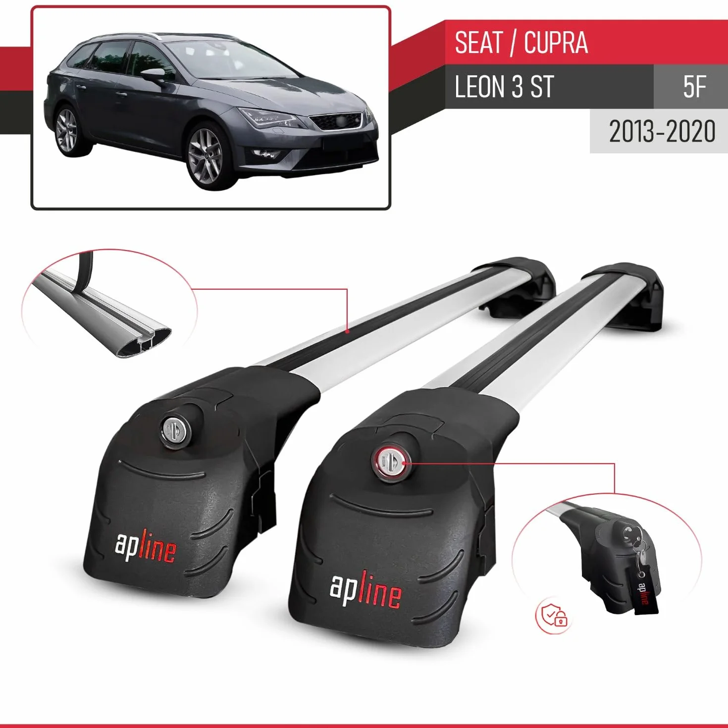 Relingträger Dachträger Auto Bagażnik Aluminium Szary Kompatybilny z Seat Leon 3 (5F) Cupra ST 2013-2020 2 pręty