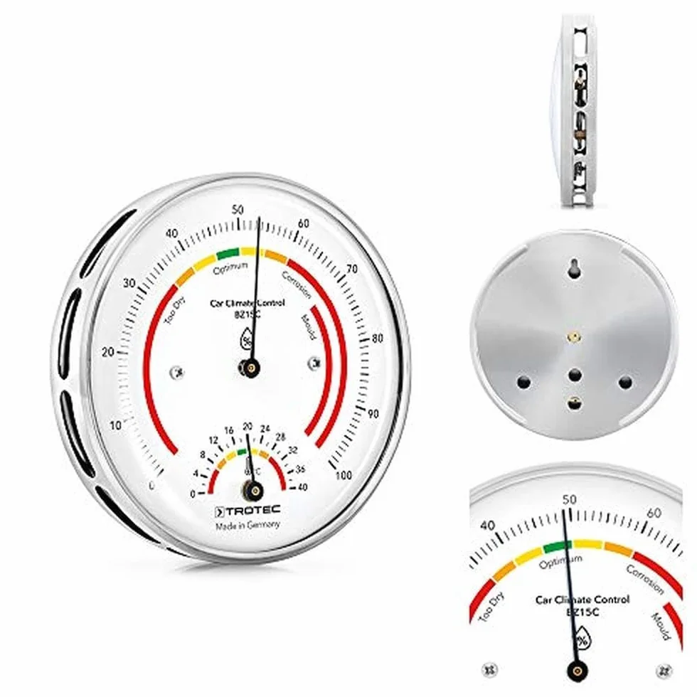 TROTEC BZ15C Termohigrometr ilustruje parametry klimatyczne w garażu mieszczącym pojazdy zabytkowe