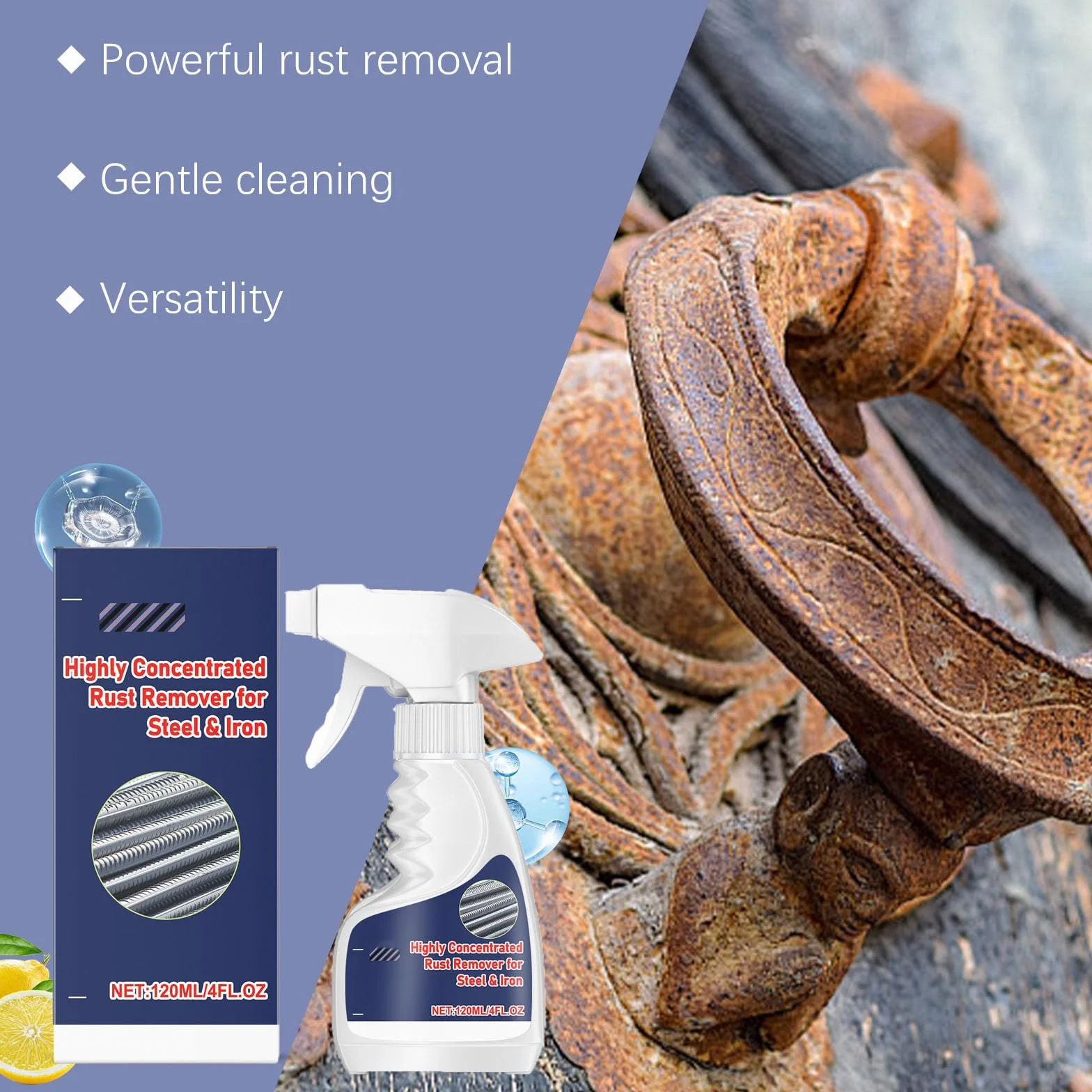 Środek do usuwania rdzy Heavy-Duty, metalowy spray antykorozyjny, mocny usuwacz plam rdzy