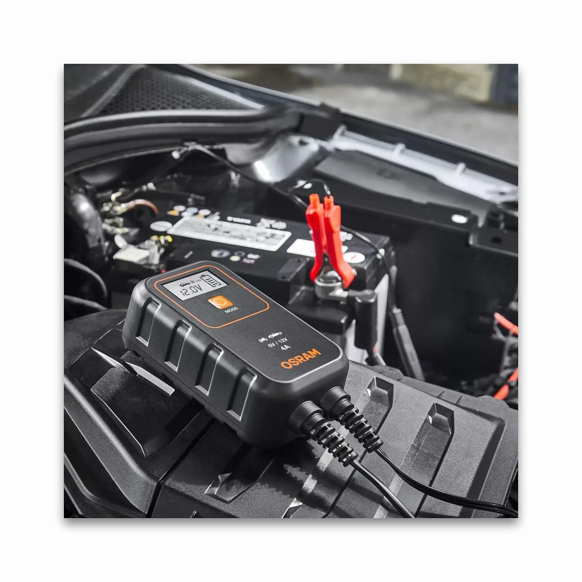 OSRAM BATTERYcharge 904, urządzenie do konserwacji akumulatorów samochodowych 6V & 12V, przenośna ładowarka do motocykli i mniejszych pojazdów