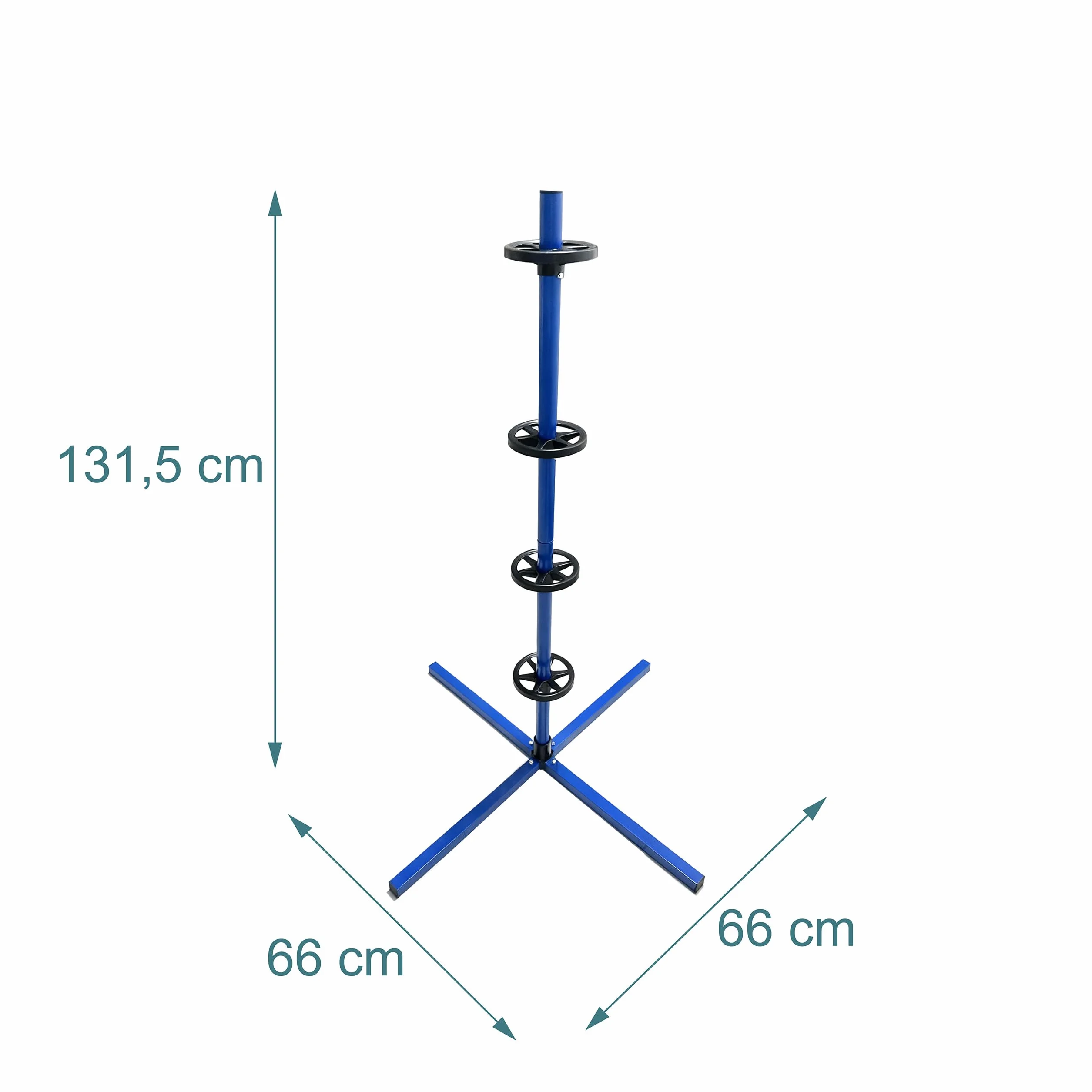 Relaxdays Stojak na 4 opony z felgami, łożysko opon do 120 kg, 131,5 x 66 x 66 cm, stal, niebieski