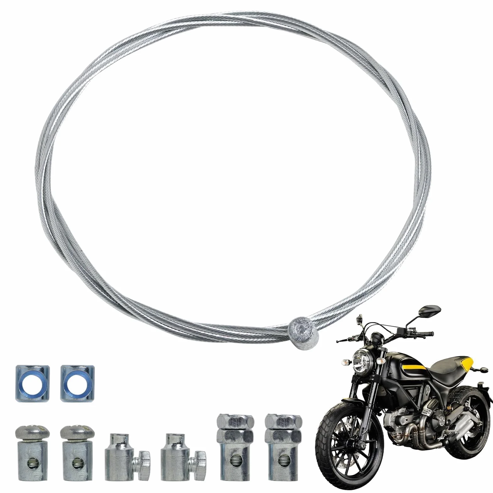 Kabel sprzęgła Ø 2 mm, uniwersalny, 2 m, z zaciskiem kablowym, do motocykli, motorowerów, rowerów crossowych – wytrzymała lina sprzęgła ze stali ocynkowanej (1 kabel łączący)