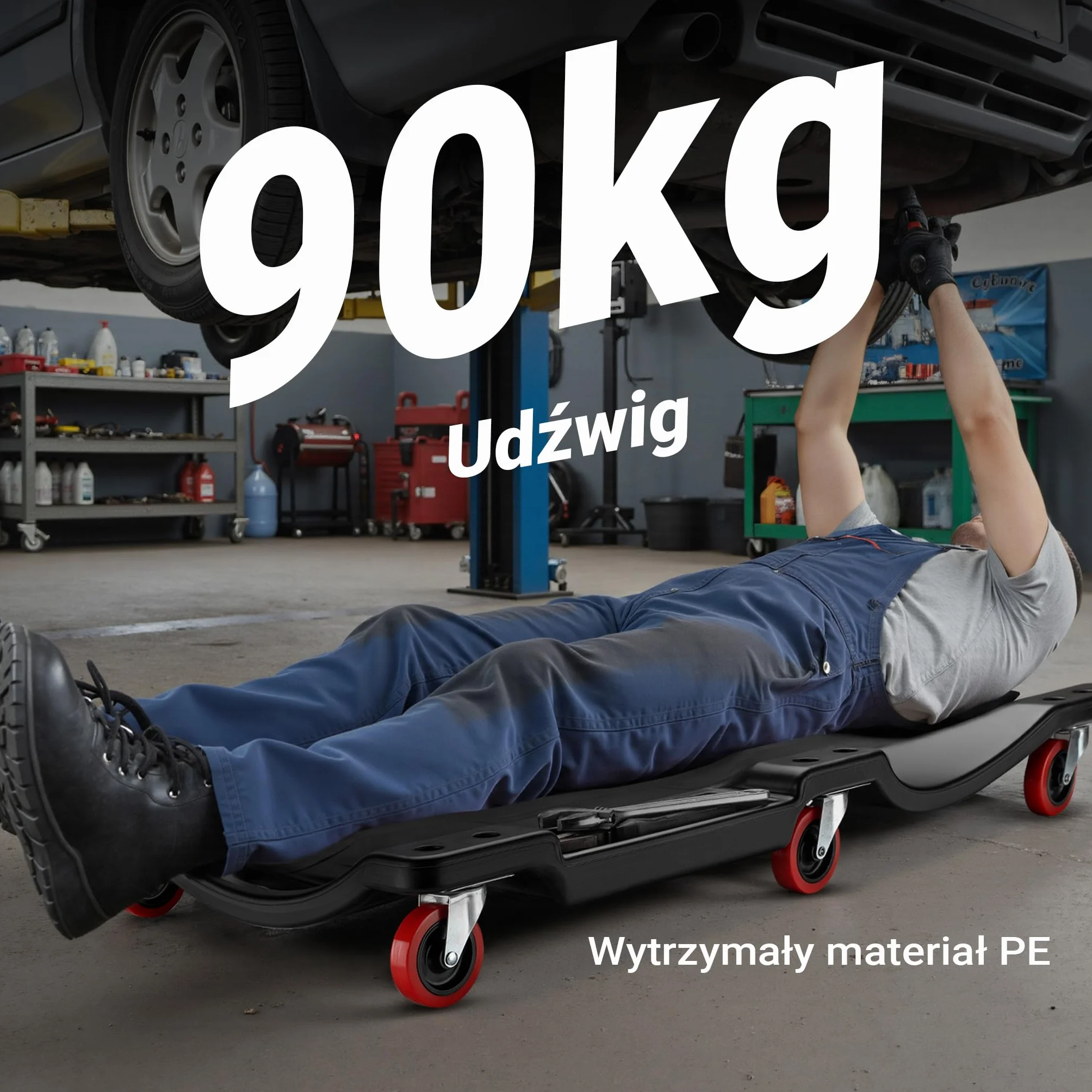 WilTec Plastikowa leżanka Wózek do leżenia Warsztat mechaniki Garaż 90x40x9cm max 90kg