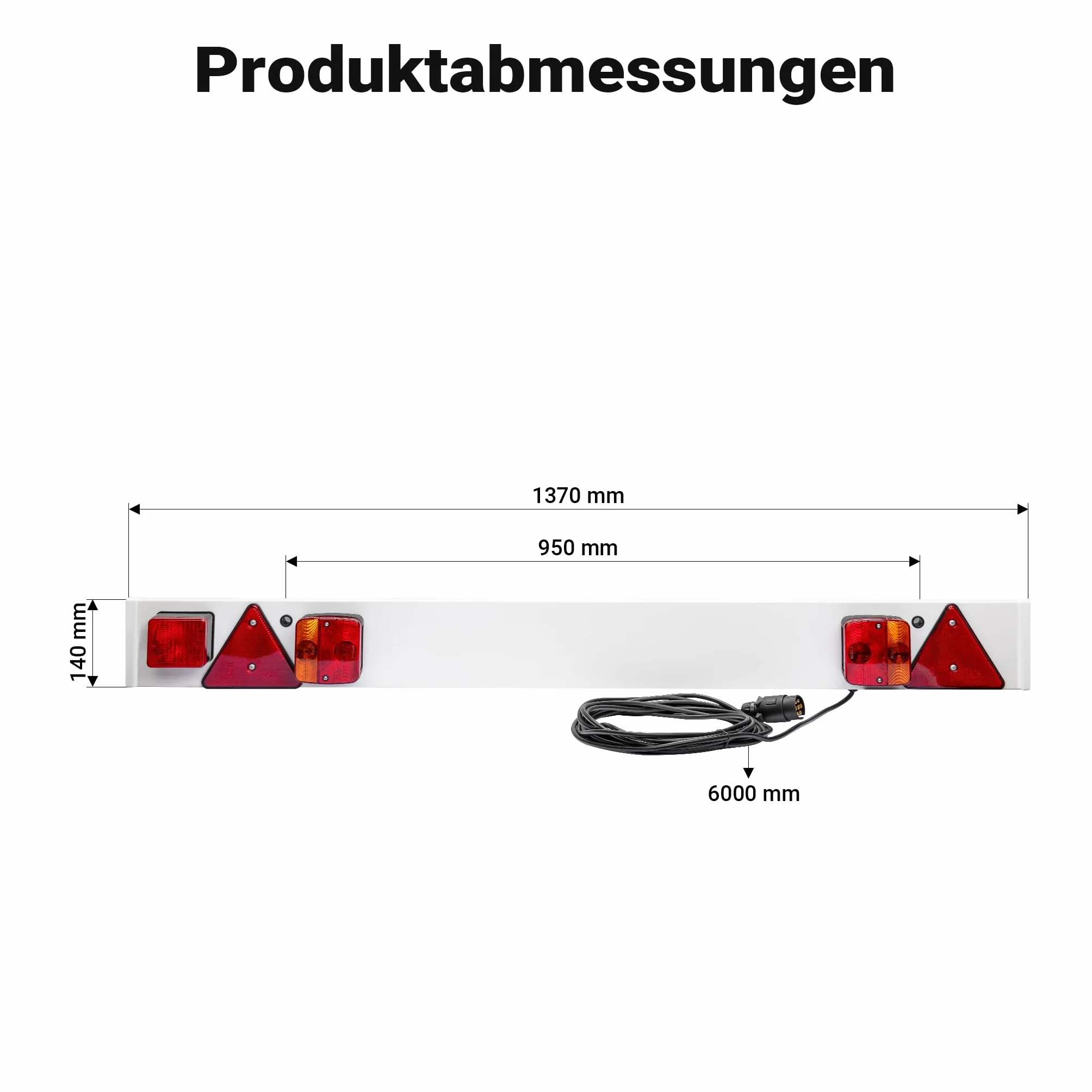 Wiltec Listwa oświetleniowa do przyczepy 7-pinowa 137cm kabel 6m m.in. światła tylne stopu i kierunkowskazy