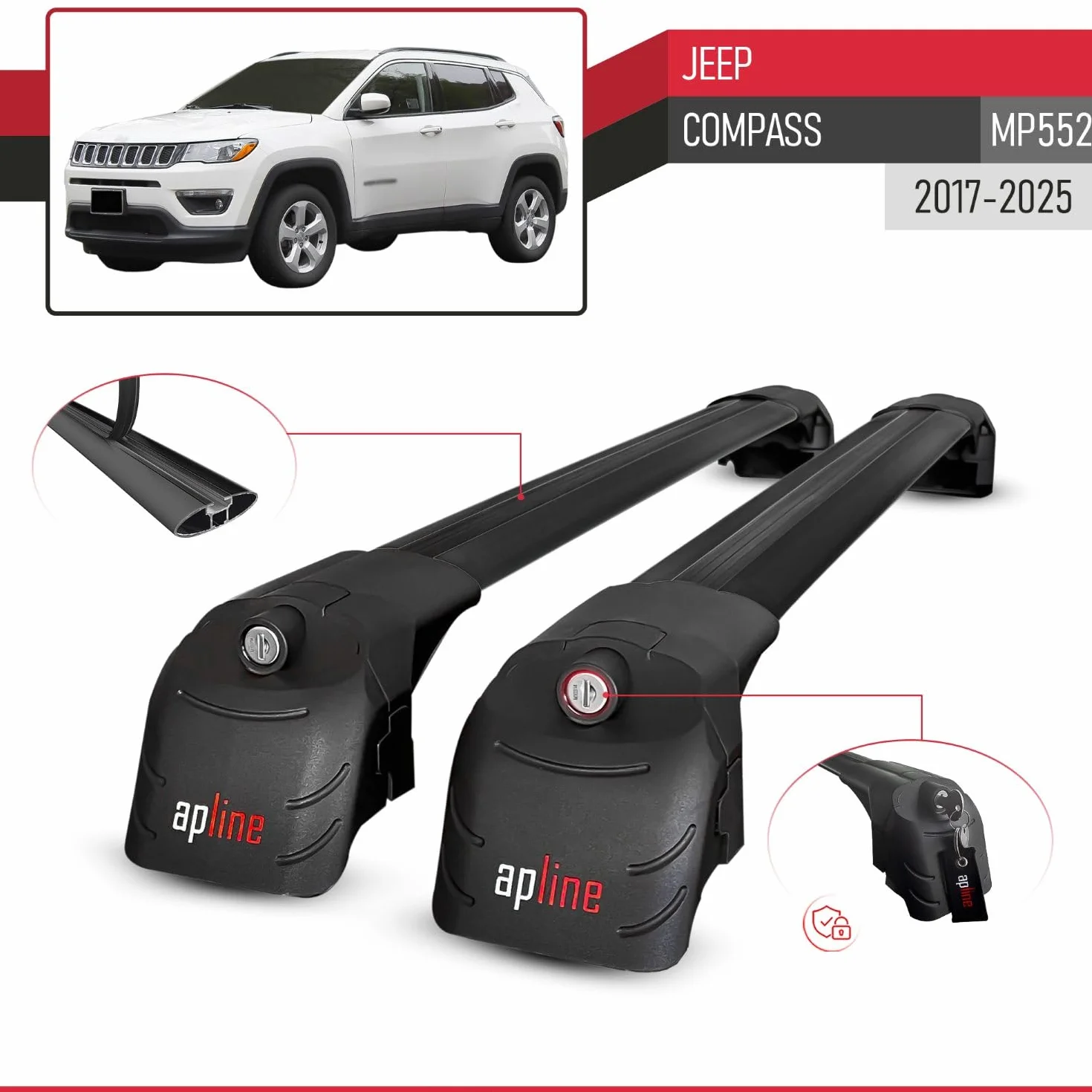 Aluminiowe poprzeczki dachowe do Jeep Compass MP552 2017-2025 2 szt.