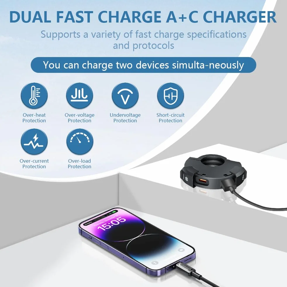 Wodoodporne motocyklowe gniazdo USB IP65 18W QC 30W PD ładowarka samochodowa 12V/24V