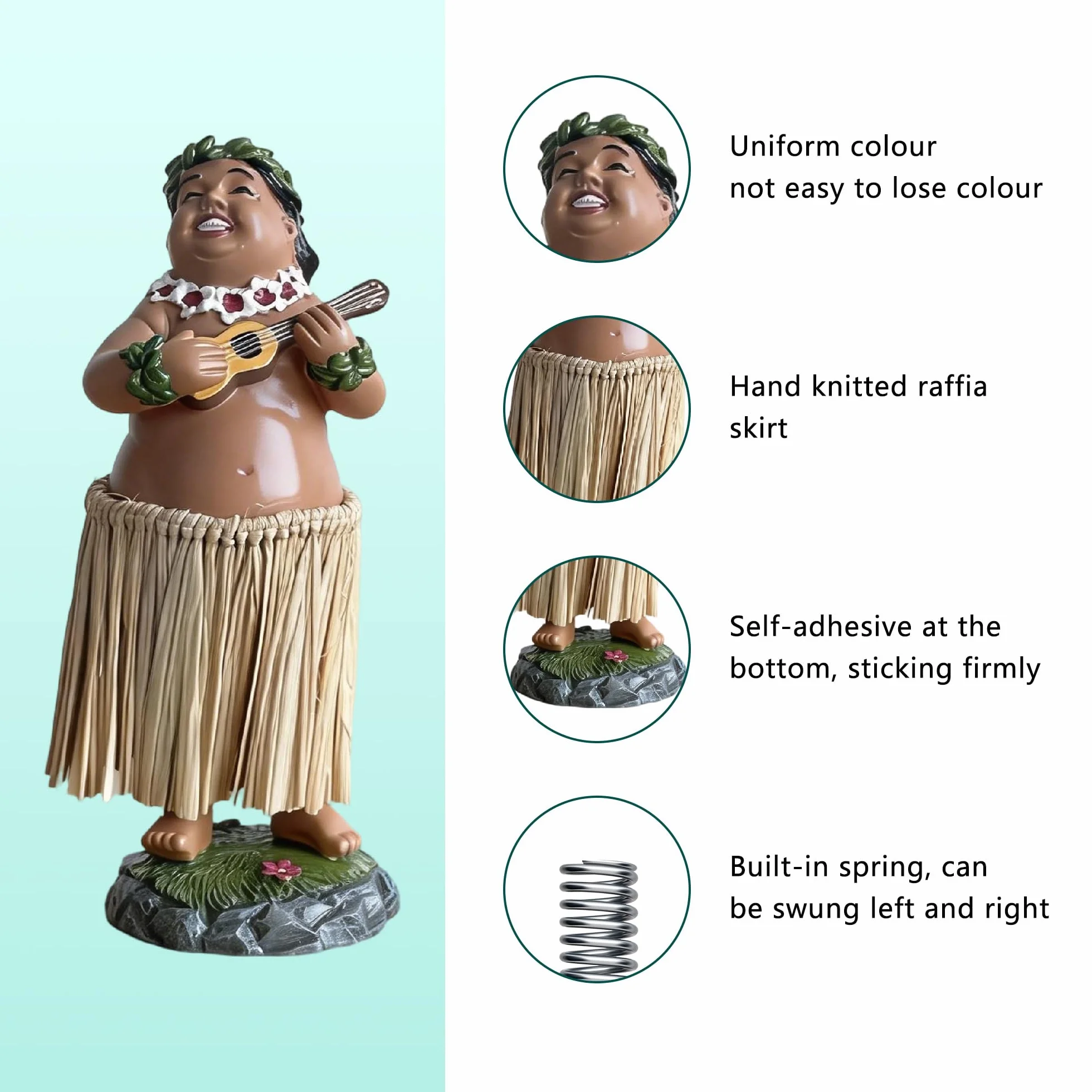 Hawaiian Hula Dashboard Doll, figurka samochodowa hawajska tancerka wobbly, dekoracja hawajskiej tancerki, rzemiosła, nadaje się do samochodu, Burea (naturalny kolor)