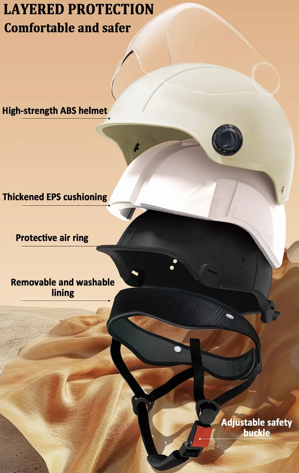 Kask motocyklowy otwarty półmotocyklowy z ochroną przeciwsłoneczną ECE 22.06