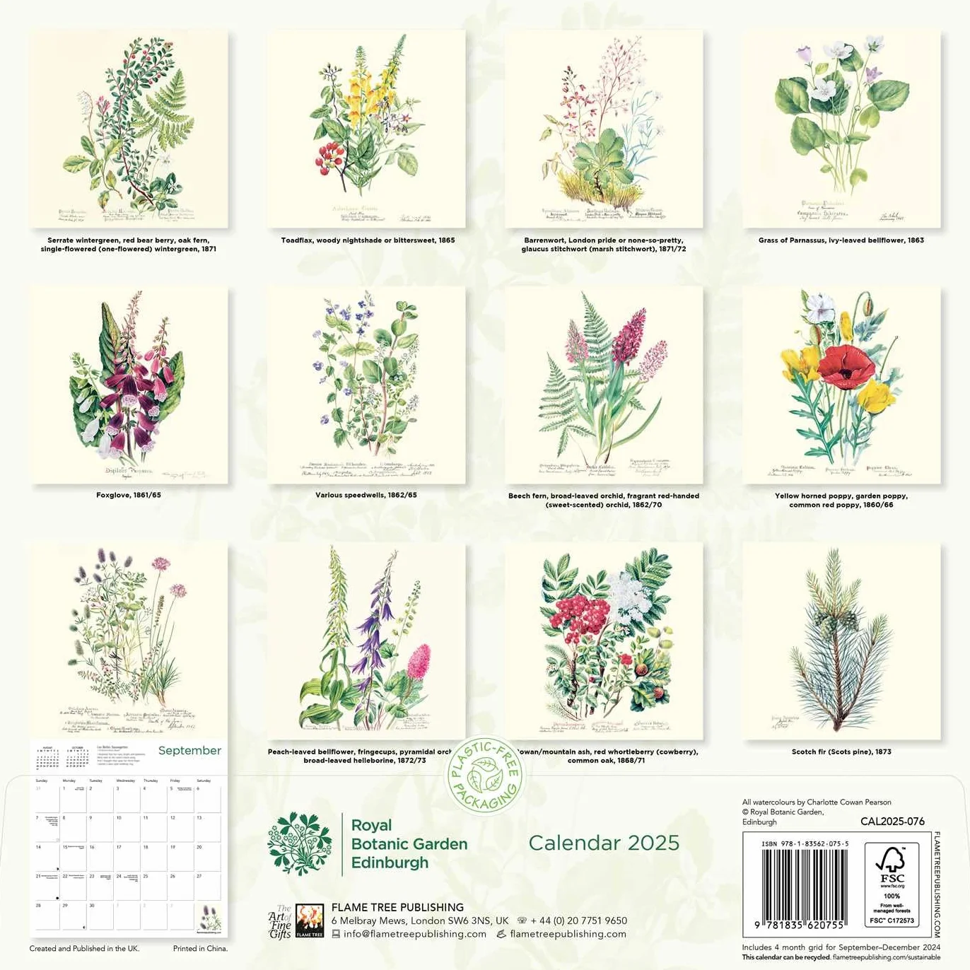 Royal Botanic Garden Edinburgh Wall Calendar 2025 (Art Calendar): Original Flame Tree Publishing-Kalender [Kalender]