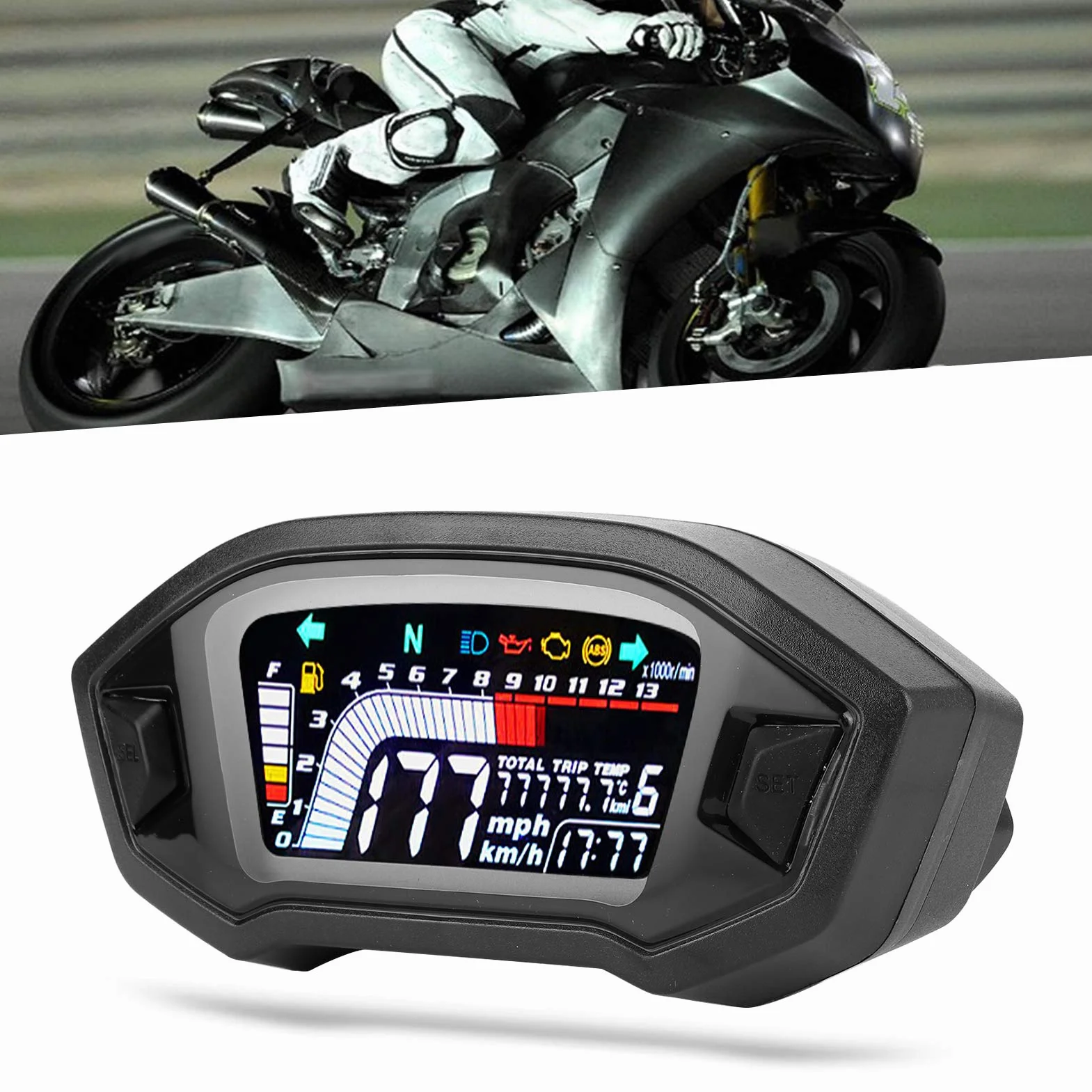 Prędkościomierz motocyklowy LCD Cyfrowy licznik kilometrów Wodoodporny dla motocykla 1 2 4 cylindry