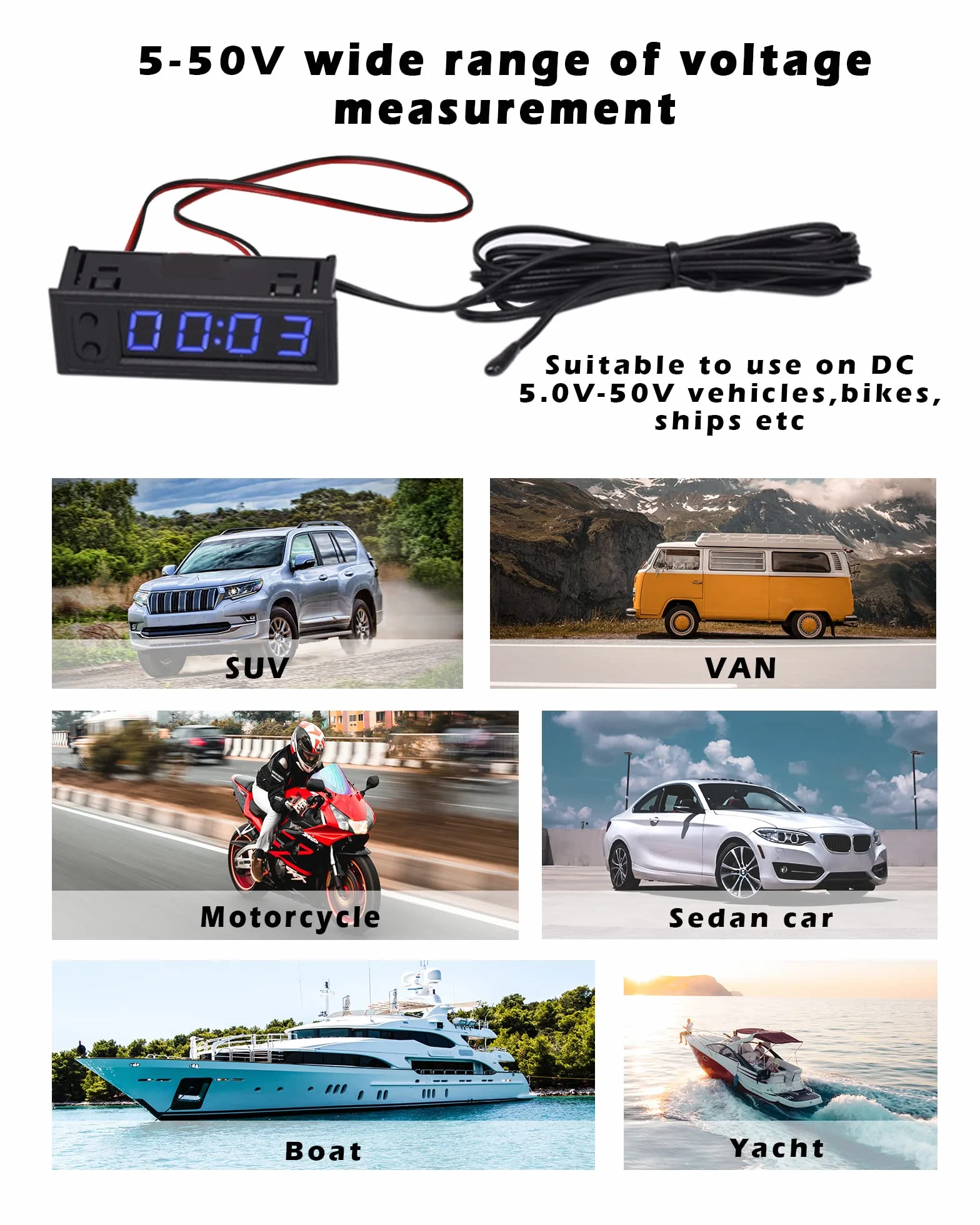 0.39” LED Samochód Temperatury Zegar DC 5-50V 3 w 1 Termometr Woltomierz Elektroniczny Zegar Zmierzenie Instrumenty Wyświetlacz dla SUV, Motocyklowy, Łódź