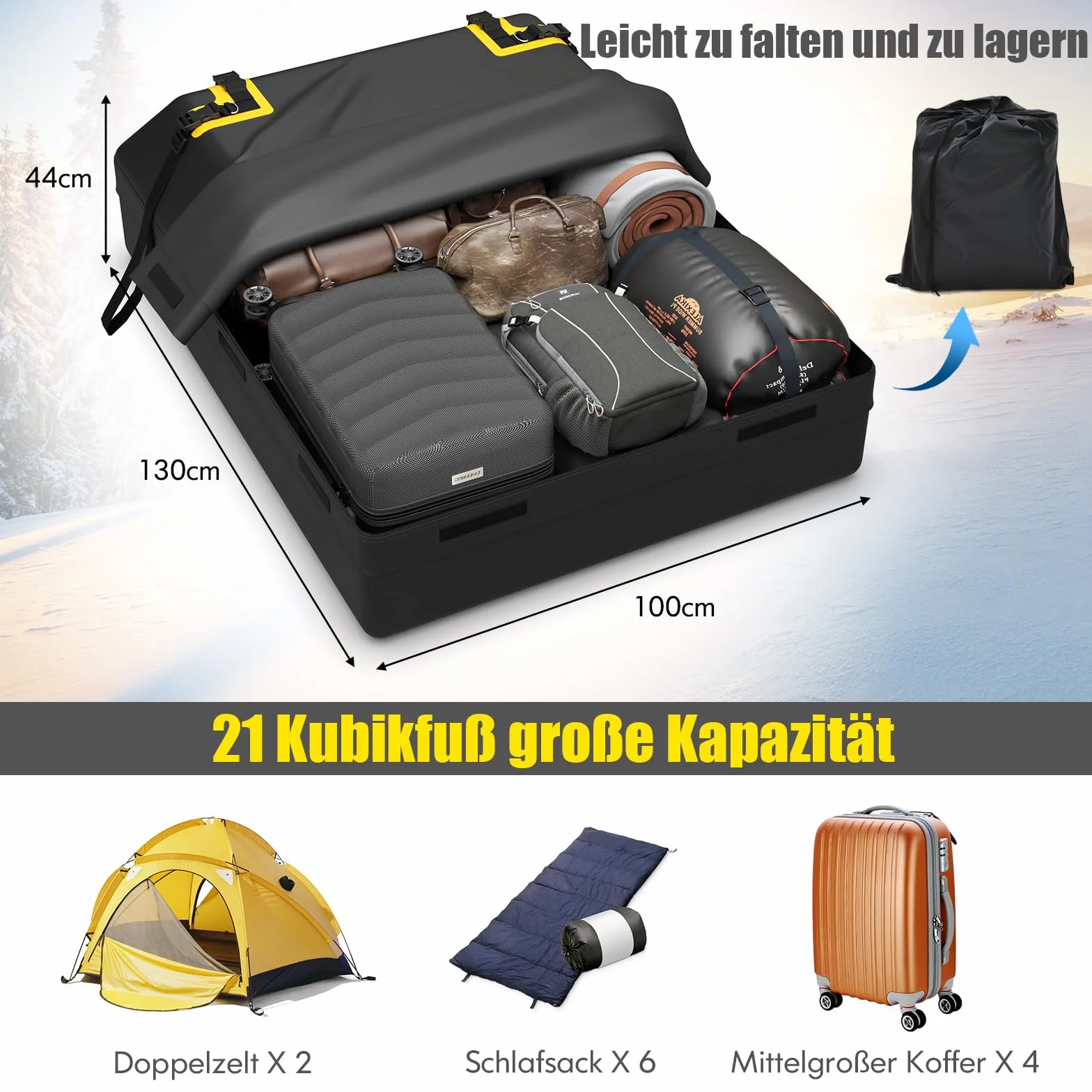 COSTWAY Bagażnik dachowy do samochodu, 600 l, wodoszczelny, z 6 hakami, zamek szyfrowy, mata antypoślizgowa, torba do przenoszenia