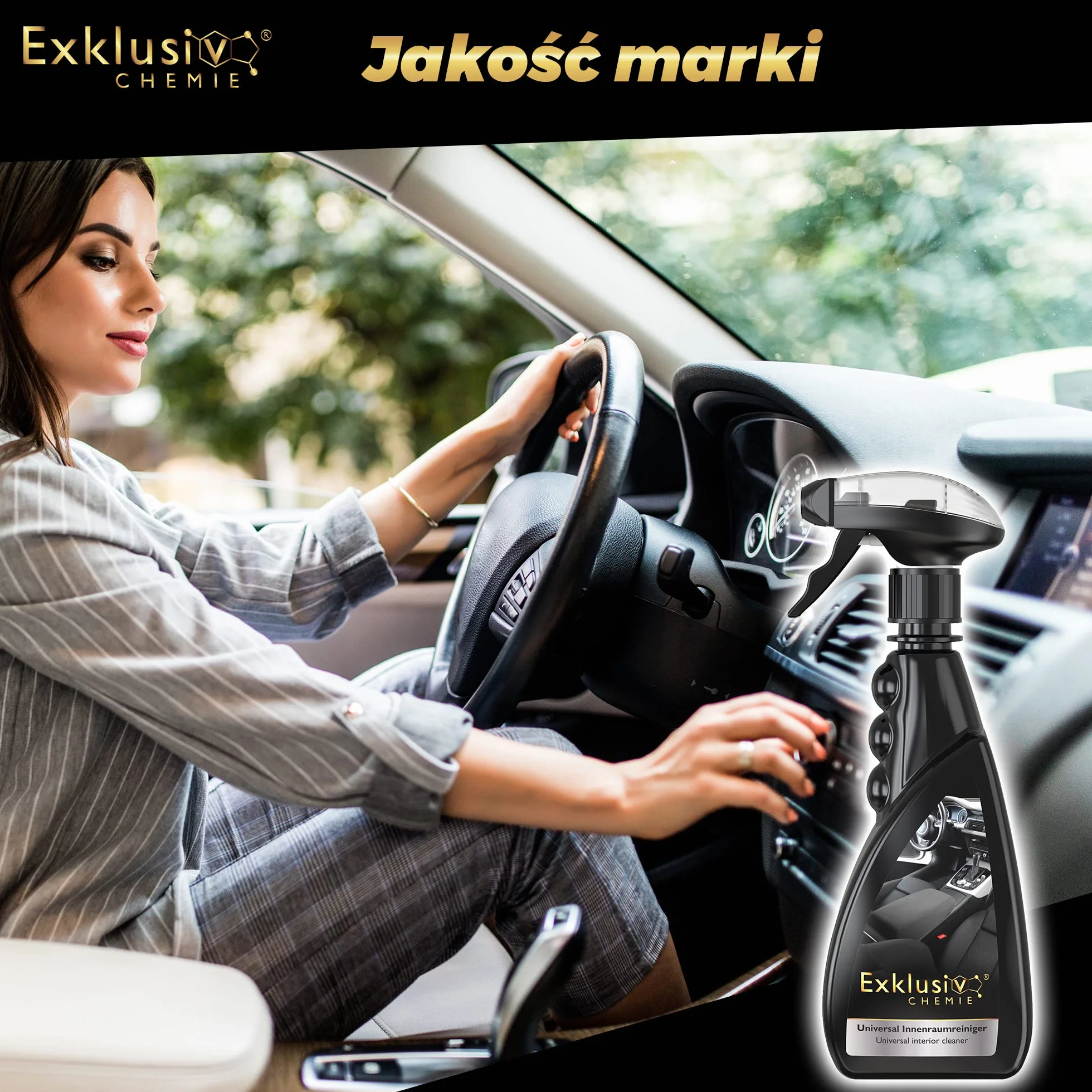 Exklusiv Chemie® Środek do czyszczenia wnętrz | Głęboki efekt dla fotelików samochodowych | Wnętrze do pielęgnacji samochodu | Środek do czyszczenia wnętrza samochodu | Czyści maty, skórę, plastik i gumę | 500 ml