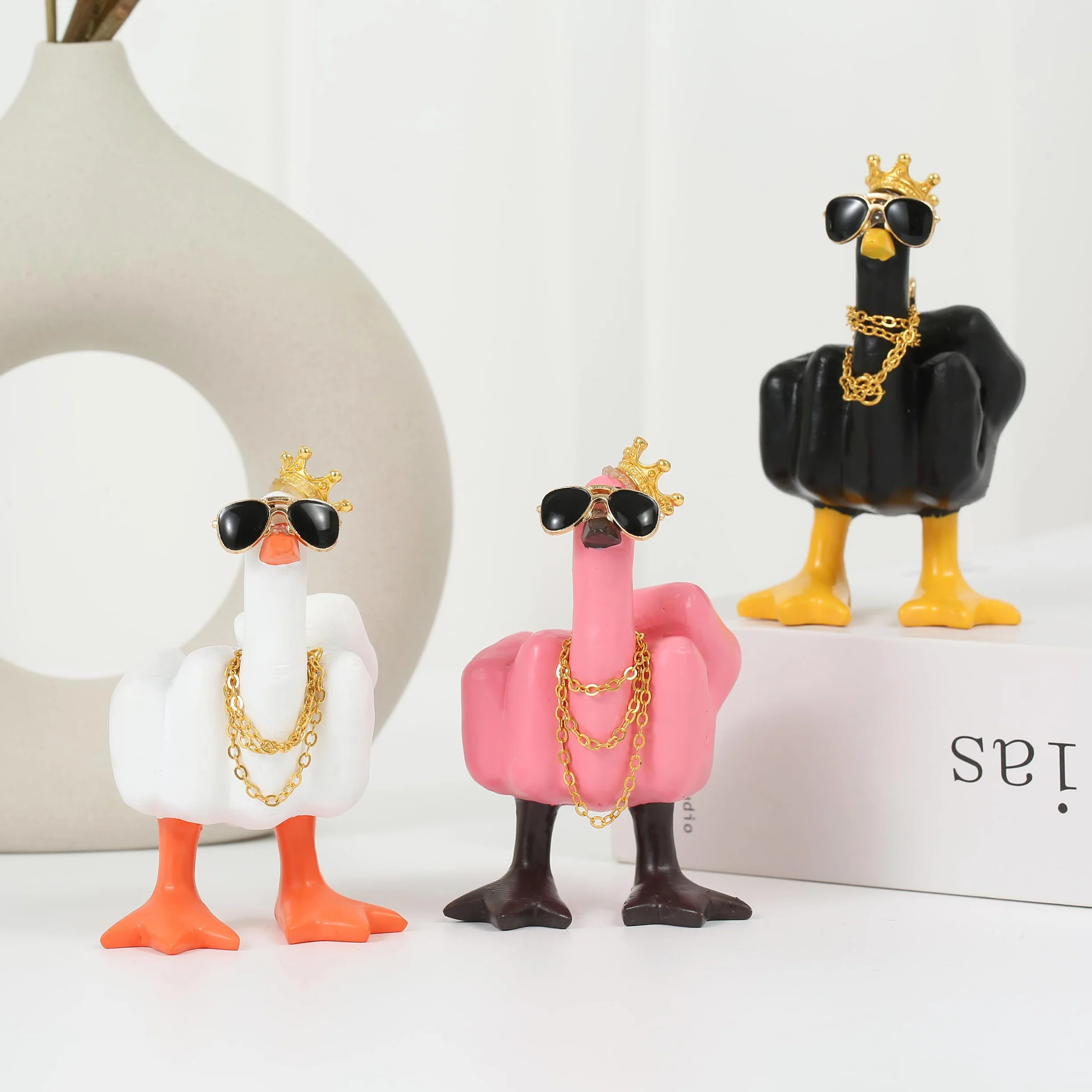 Kaczka środkowy palec, dekoracja samochodu, środkowy palec Duck You, statua kaczki z żywicy, do domu, biura, dekoracja, statuetki, śmieszny prezent dla niego, dla niej, mężczyzn, kobiet