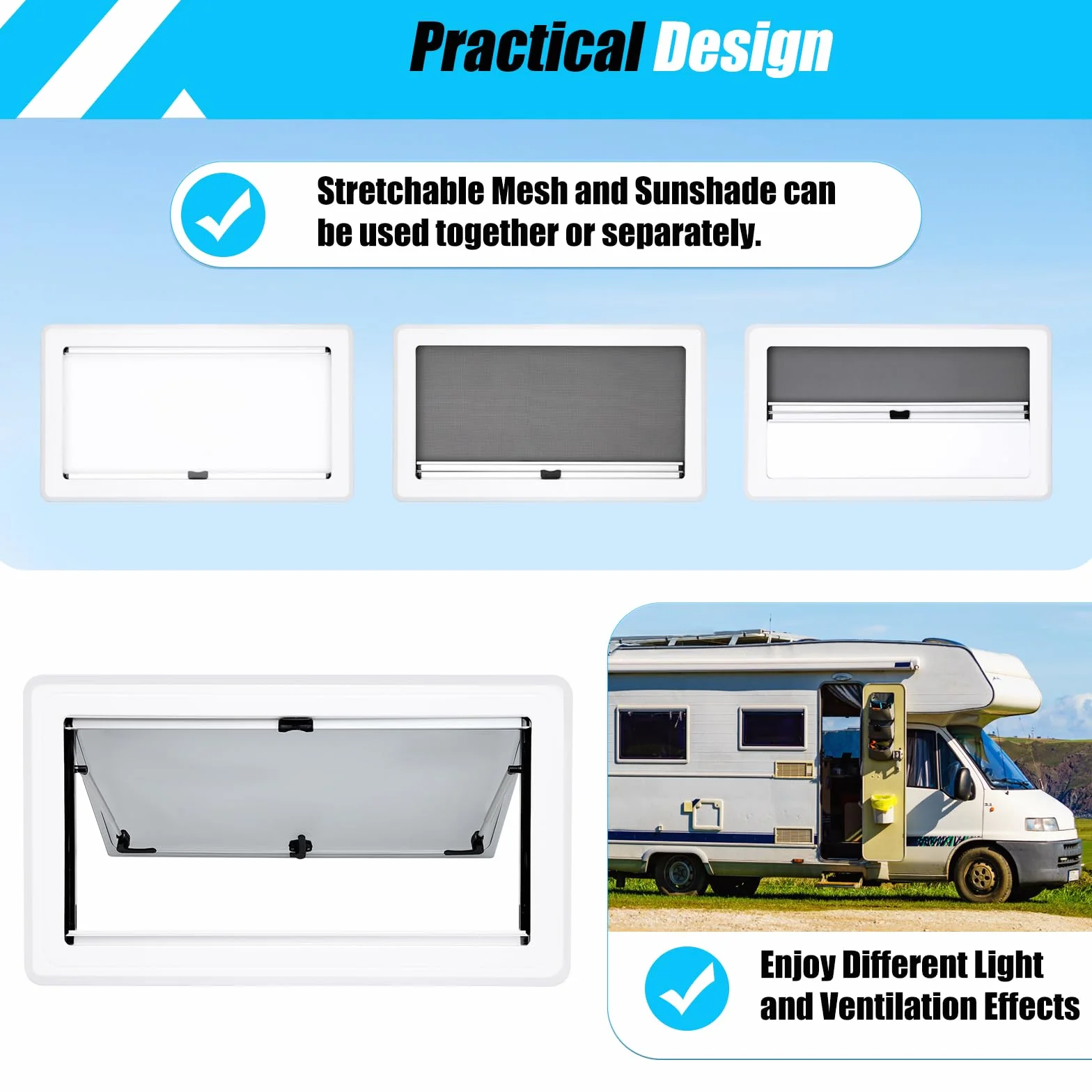 Okna boczne do karawan RV push z moskitiera wysuwane 900 x 500 mm