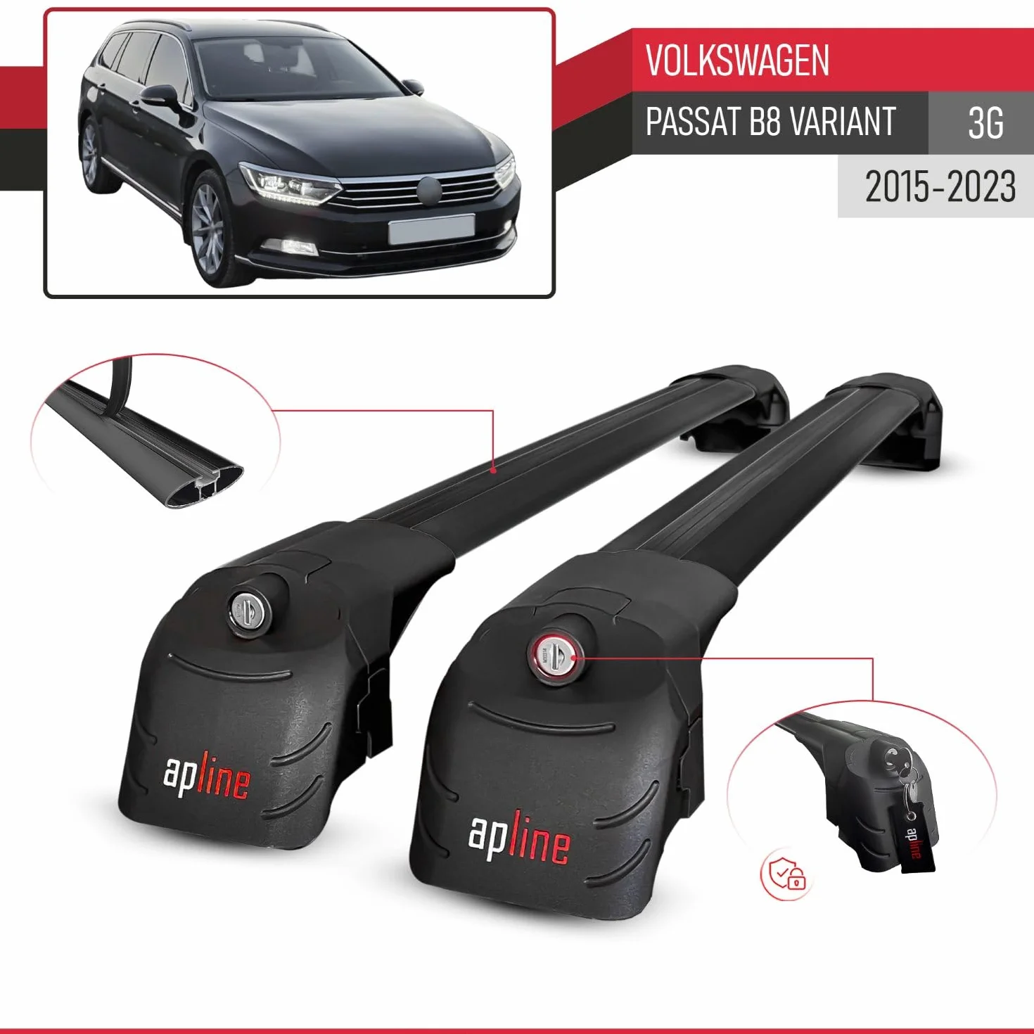 ACE-2 Aluminiowy bagażnik dachowy do Volkswagen Passat B8 (3G) Variant 2015-2023 2 poprzeczki czarne