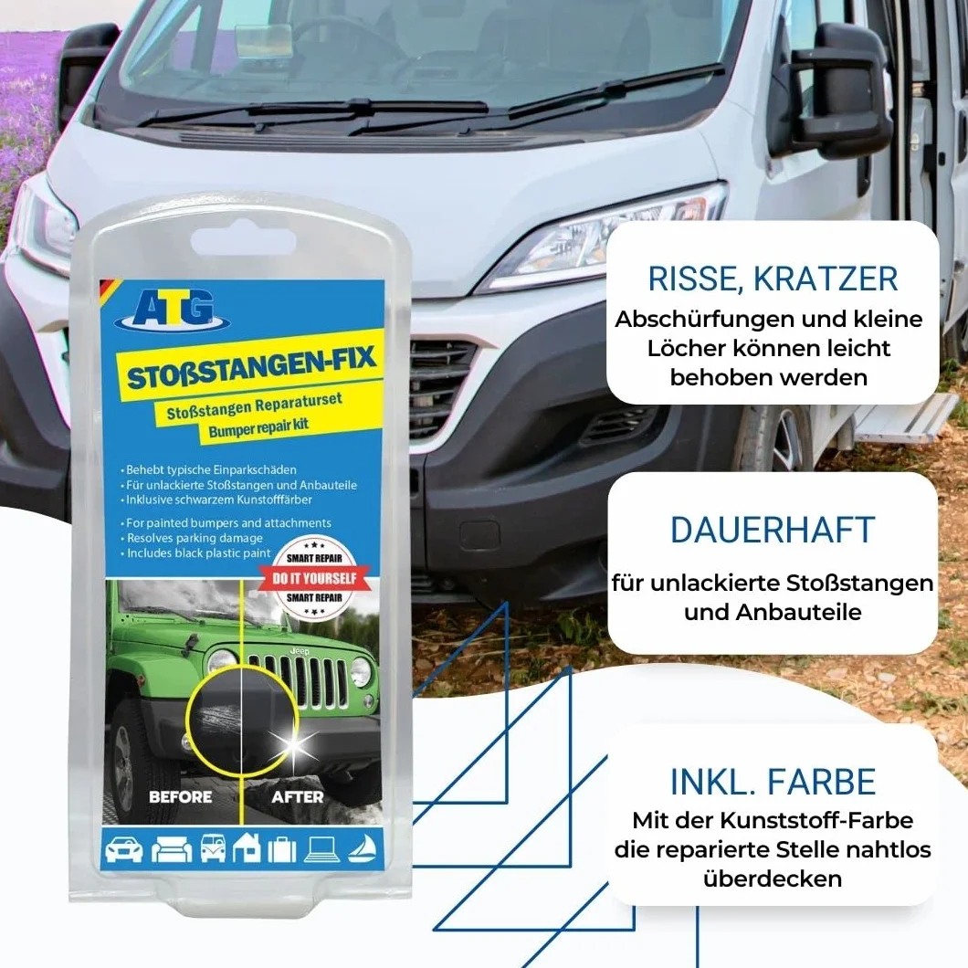 ATG® Zestaw do naprawy plastiku samochodowego – naprawa zderzaków i elementów z tworzywa, usuwa rysy, pęknięcia i dziury, szybka i trwała naprawa bez lakier