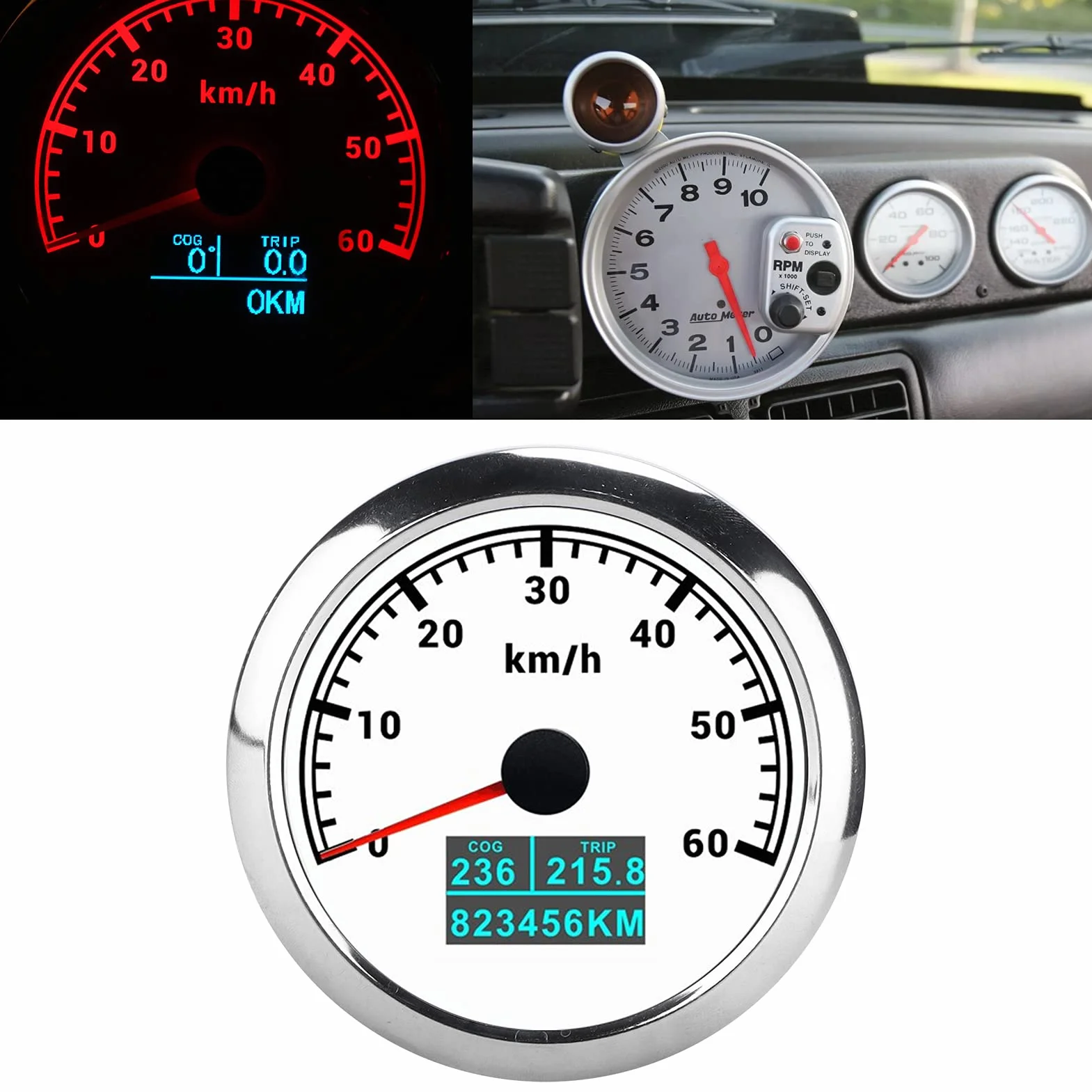 85MM Prędkościomierz GPS, 3 w 1 Cyfrowy Licznik Kilometrów Zestaw Miernika Prędkości, 60 Km/H Całkowity Przebieg Podróży COG Samochód Ciężarówka Prędkościomierz Motocyklowy Wskaź
