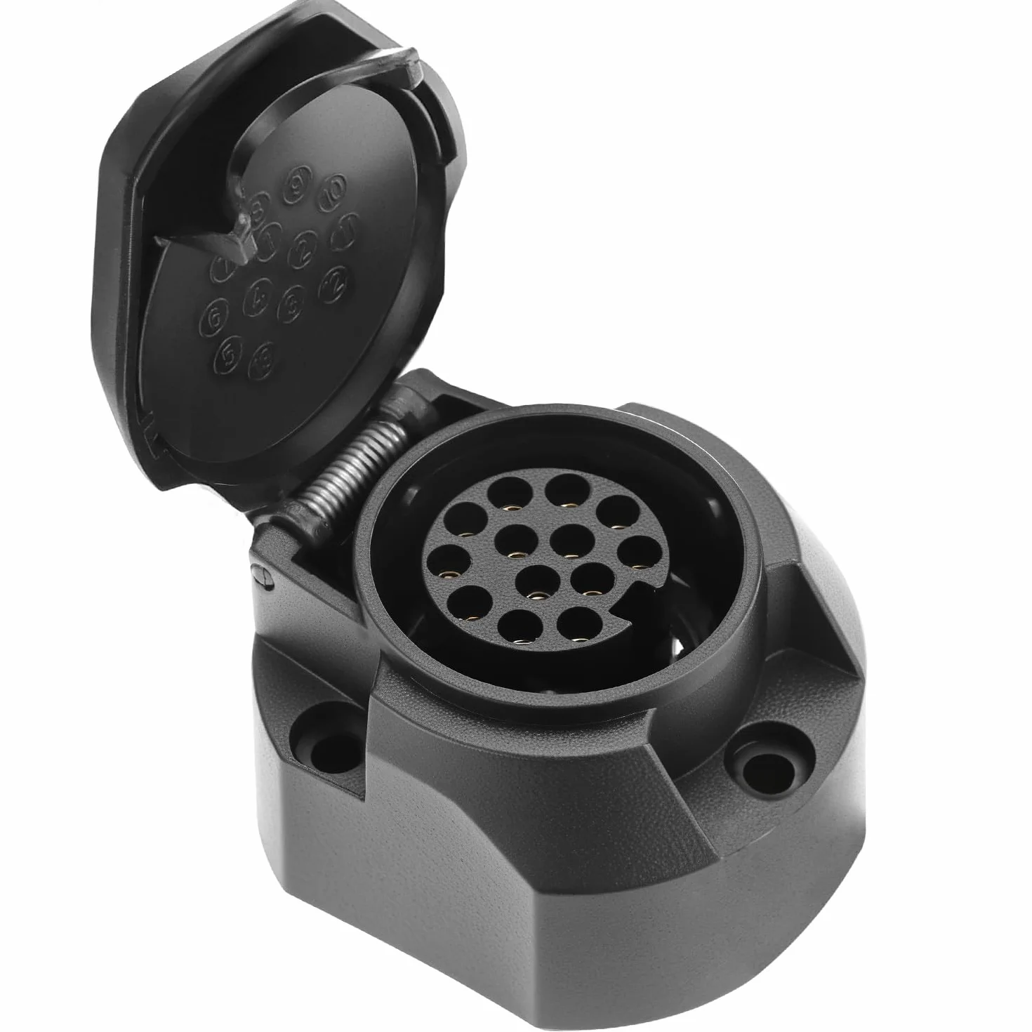 QWORK® 13-pinowe gniazdo przyczepy z gumową uszczelką, gniazdo żeńskie 12 V wodoodporne i trwałe do ciężarówki, kampera, samochodu, łodzi i przyczepy kempingowej