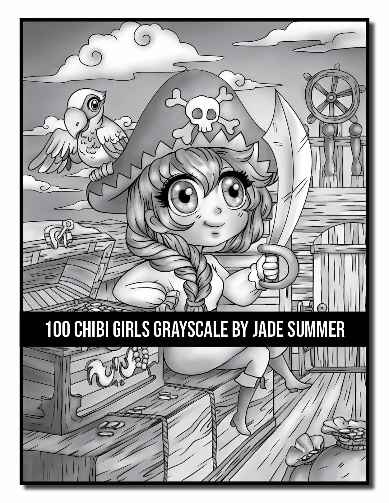 100 Chibi Girls Grayscale: An Adult Coloring Book Collection with Cute Girls, Fantasy, Horror, Christmas, and More!