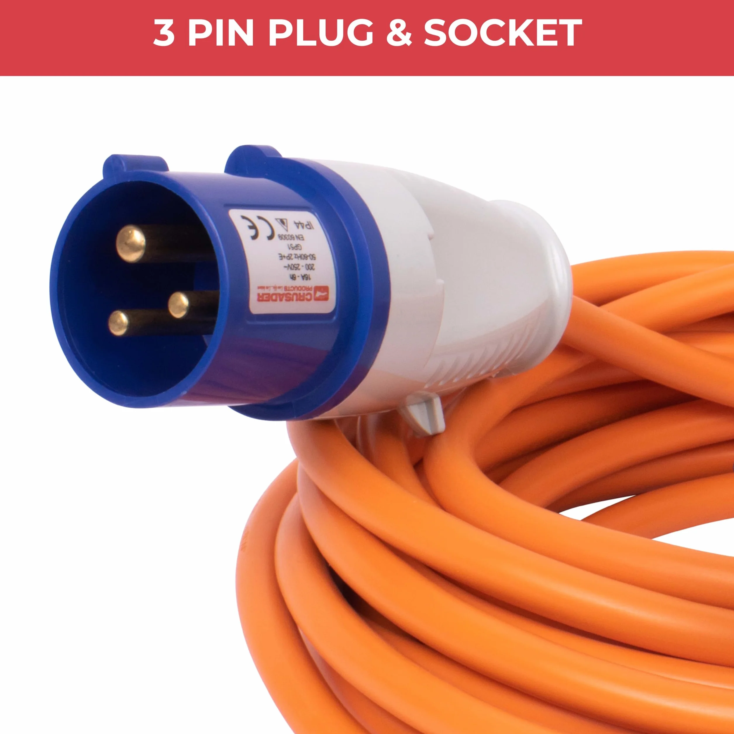 GADLANE CEE Przedłużacz 10 m, wytrzymały kabel do przyczepy kempingowej, 16 A, 240 V, dobrze widoczny w kolorze pomarańczowym, idealny do kampera (10 m)