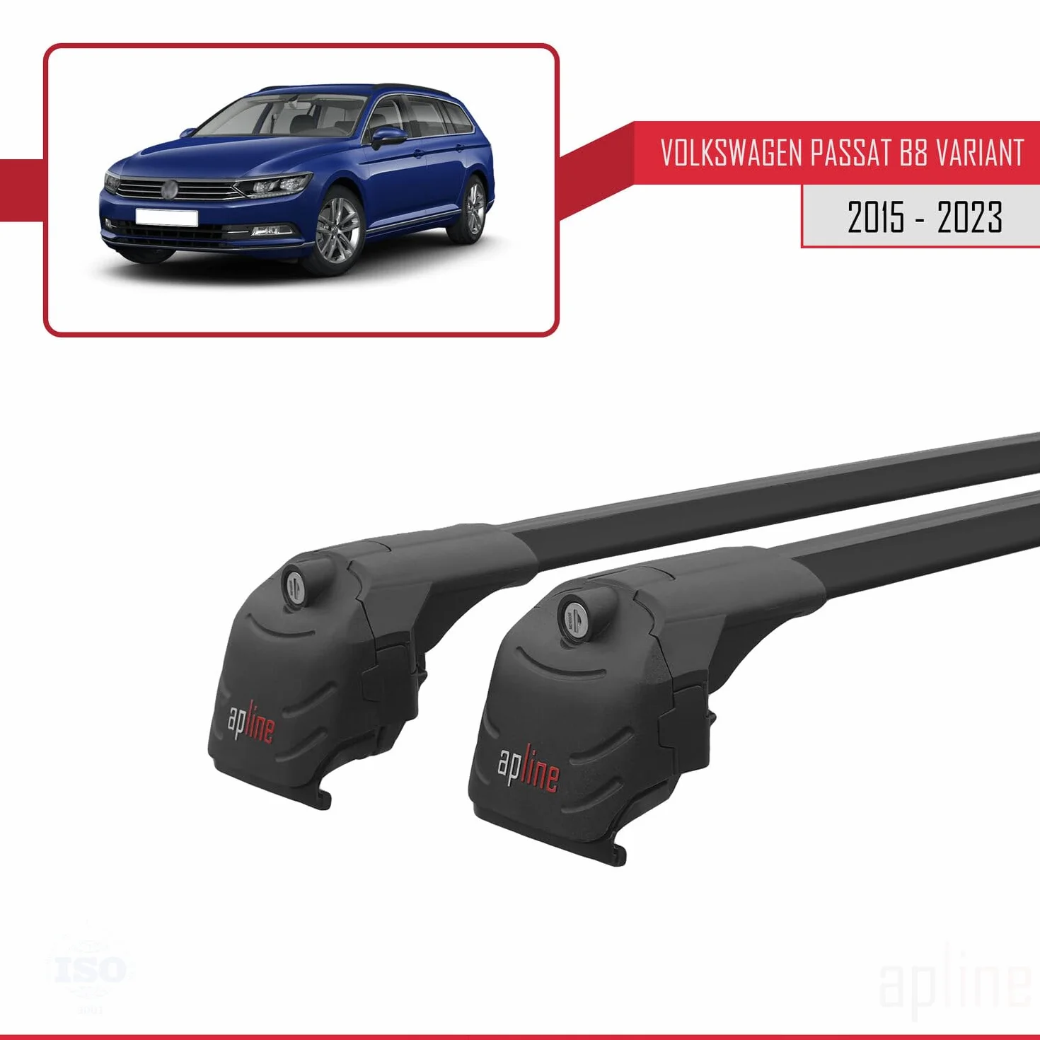 ACE-2 Aluminiowy bagażnik dachowy do Volkswagen Passat B8 (3G) Variant 2015-2023 2 poprzeczki czarne