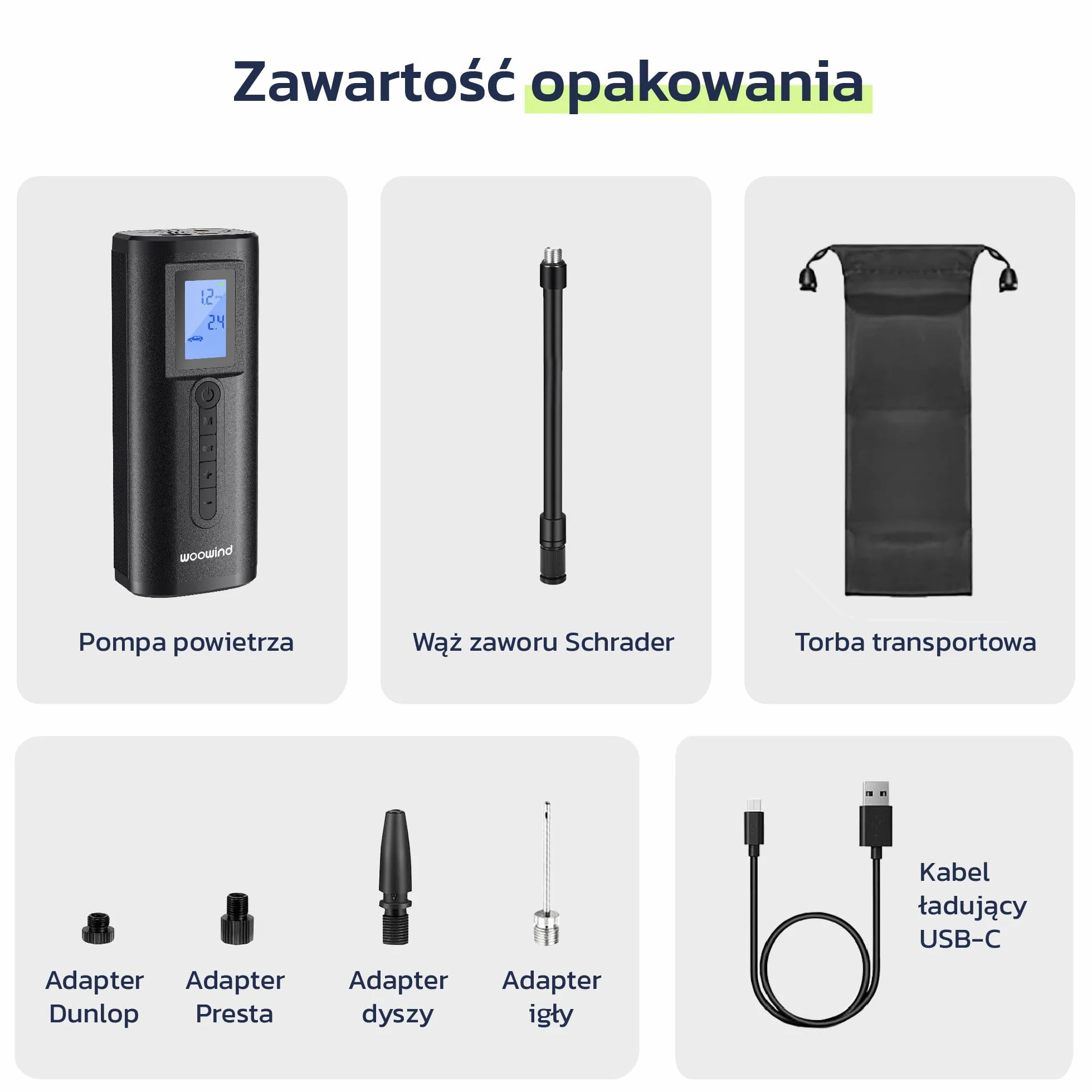 Woowind AP2-P Pompka do opon Przenośna sprężarka powietrza 150 PSI Pompka do opon samochodowych, pompka rowerowa, automatyczne zatrzymanie, szybkie pompowanie dla właścicieli samochodów, rowerzystów