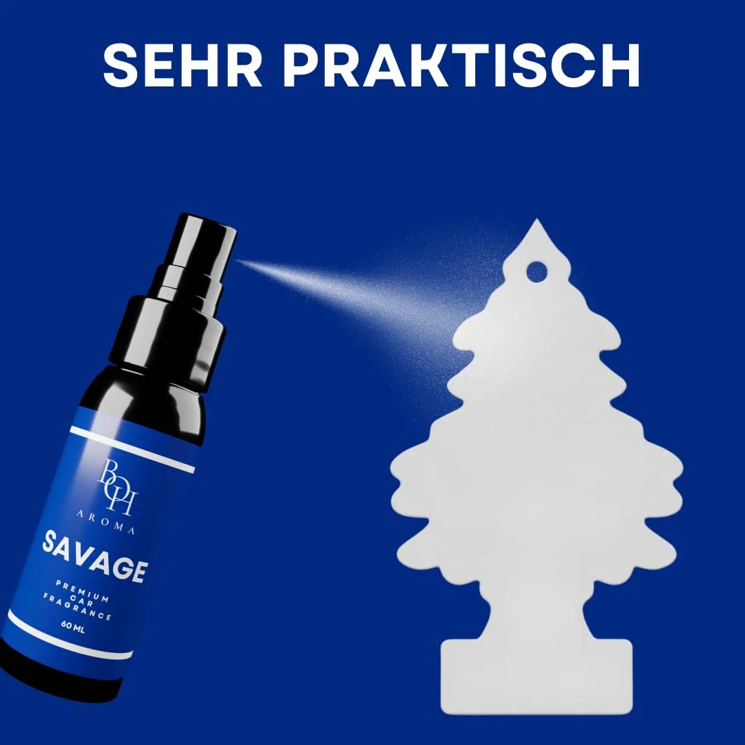 BOH-Aroma SAVAGE zapach samochodowy – odświeżacz powietrza do samochodu, neutralizuje zapachy w samochodzie, zapach samochodowy z własnymi perfumami, akcesoria samochodowe do wnętrz 60 ml