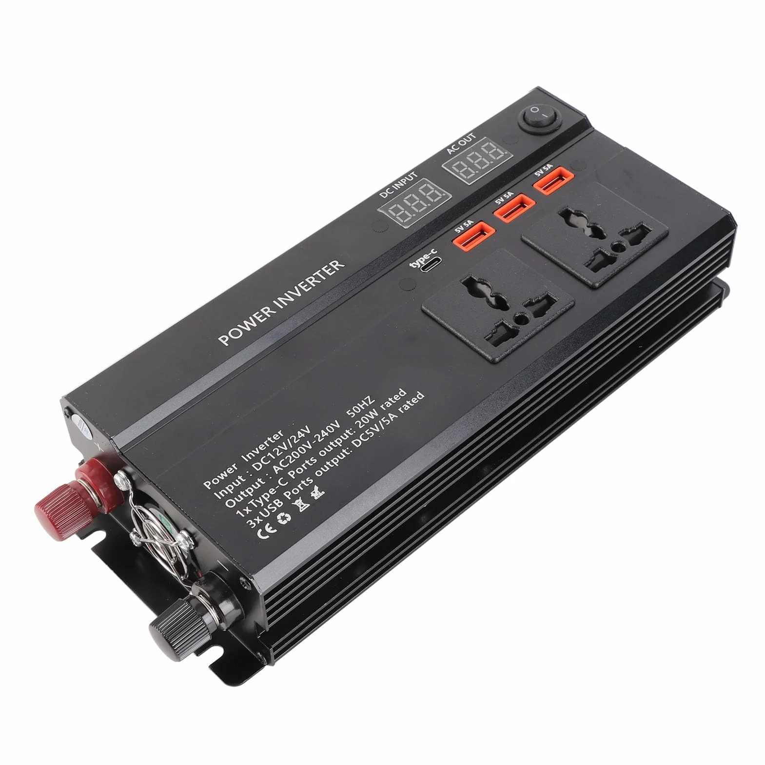 Karlak 4000W DC 12/24 V do AC 220V CAR CONVERTER, z Interfejsem Typu C, 3 USB, 2 Zapalniczce Papierosów, do Podnośnika, Napięcie, Przeciążenie, Przegrzanie